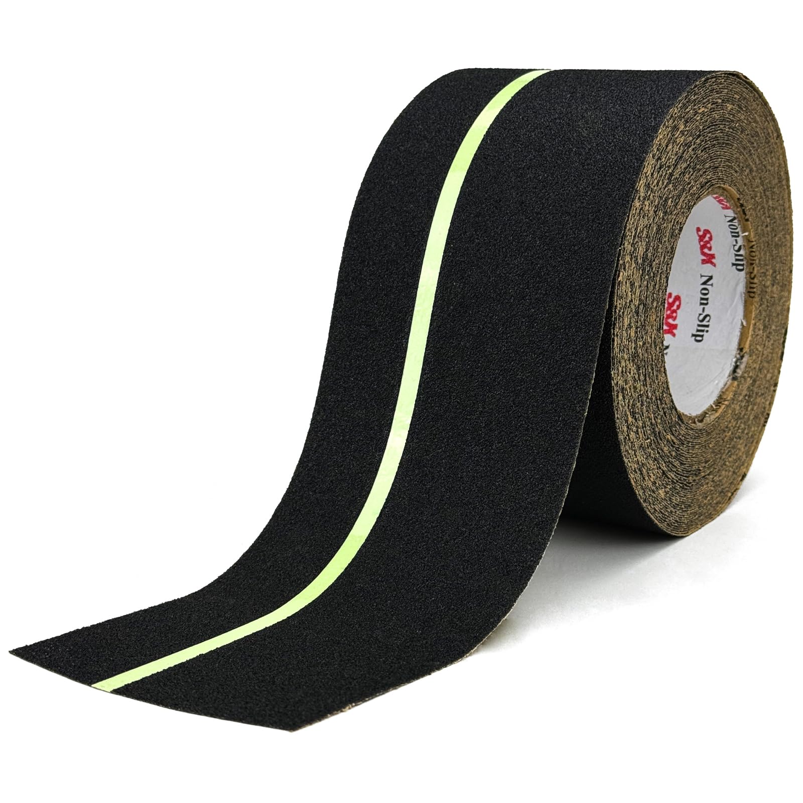 Anti-Slip Tape 4" x 60' Heavy Duty Grip Tape with Glow-in-Dark Strip, Waterproof Outdoor Stair Treads for Steps, Ramps, Boats, Decks, Non-Skid Safety, Long-Lasting, Black