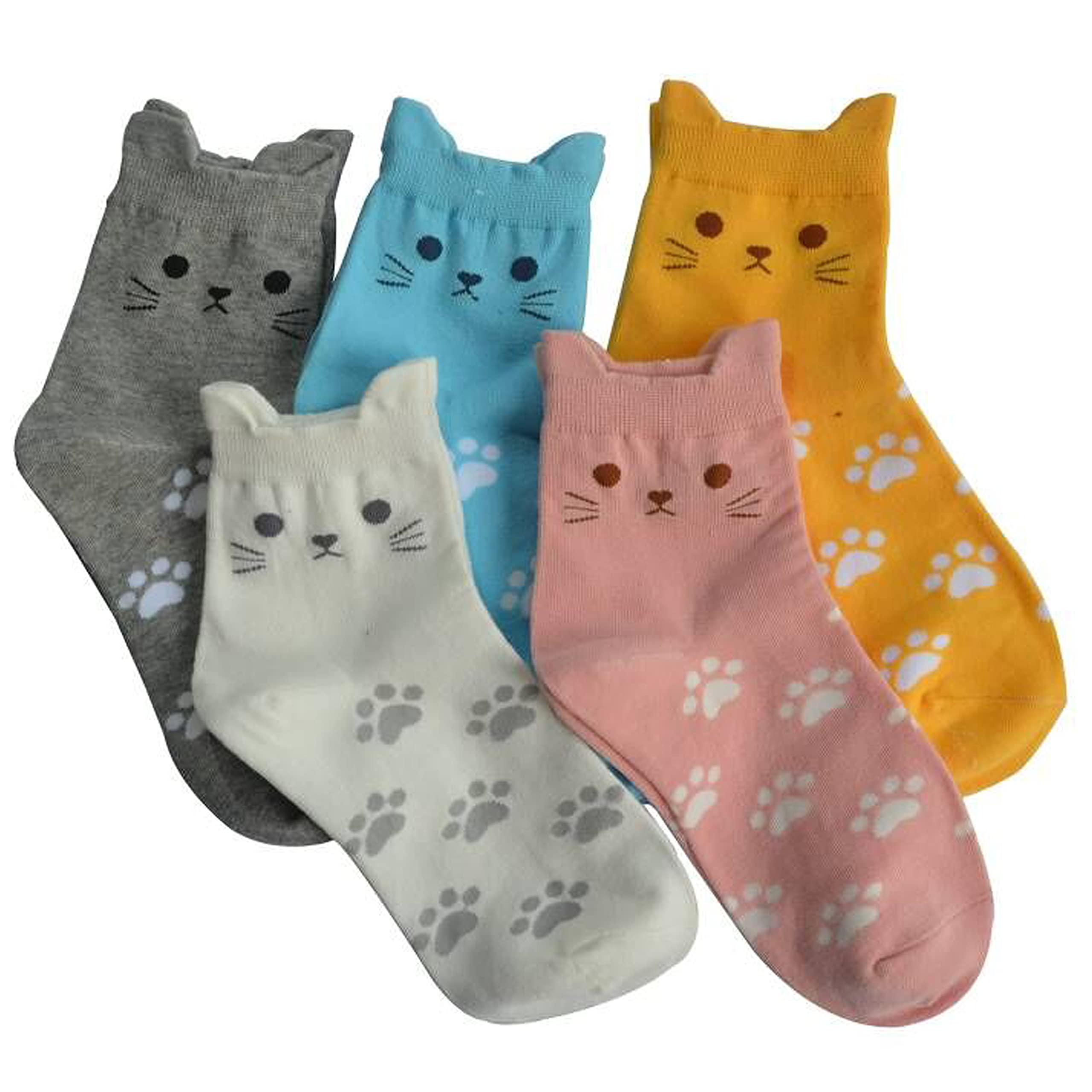 Jeasona 5 Pairs Cotton Socks for Women Size 4-7 Over-ankle Length Animal Themed Cute Patterns