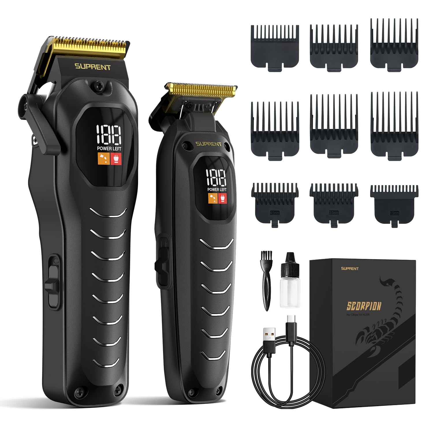 Professional Cordless Hair Clippers for Men- Hair Cutting Kit for Barbers & Family, Wireless Beard Hair Trimmers Set with LED Display, Rechargeable Hair Cutting Machine for Family (Black)