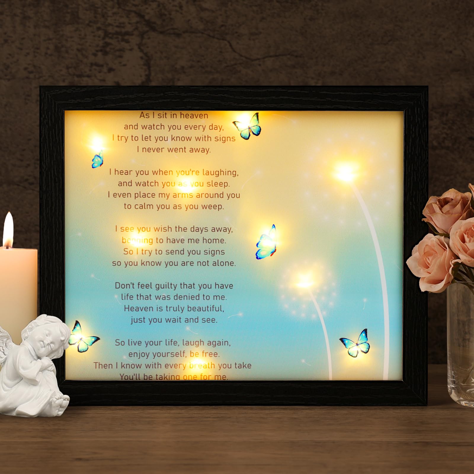 Memorial Gifts LED Shadow Box - Sympathy Gift in Memory of Loved One Gifts, Rememberance Gift for Loss of Mother Father Mom Dad, Funeral Condolences Bereavement Grief, New Dandelion