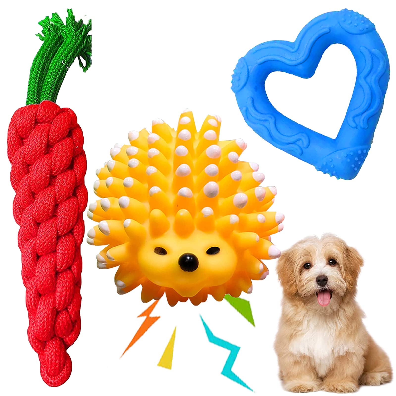 emily pets Dog Toys Set | Dog Rubber Chew Toys, Rope Toys, Squeaky Toys All-in-One Set Dog Toys Pack for Small to Medium Dogs (Pack of 3, Color May Vary)