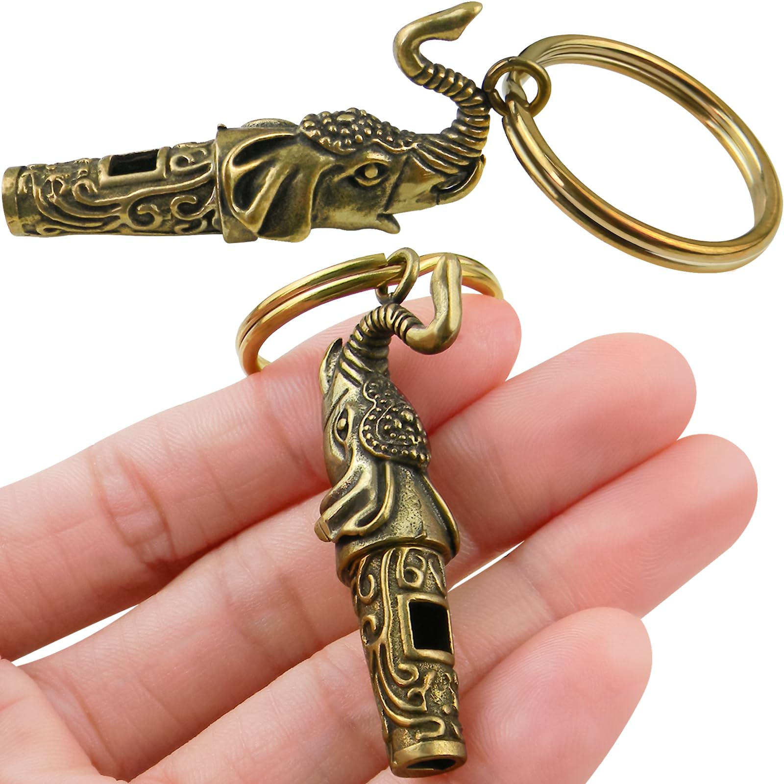 PSMILEPure Golden Brass Elephant Emergency Whistle Super Loud Survival Whistle EDC Tool Safety Whistle