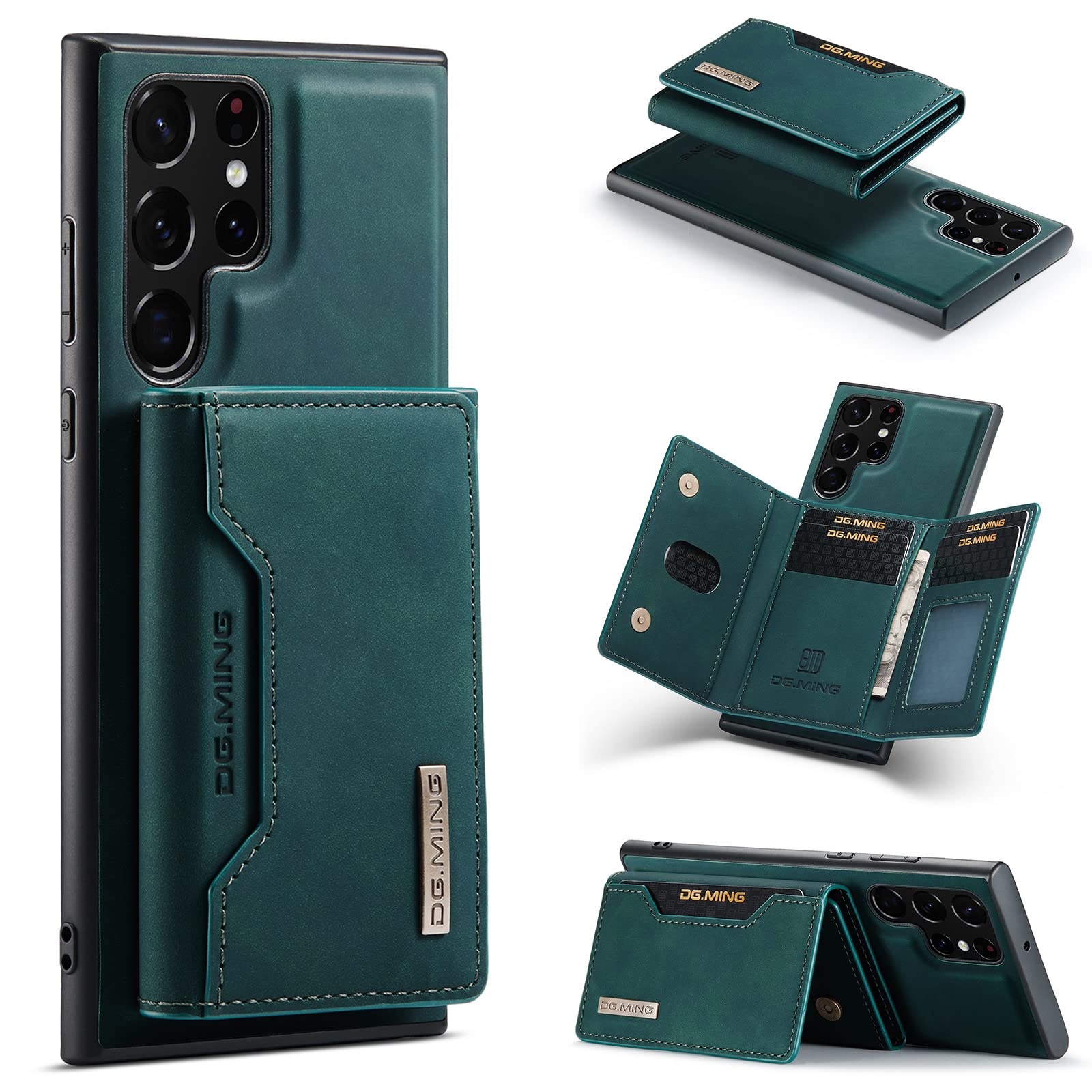 SZHAIYU 2 in 1 Detachable Wallet Back Cover for Samsung Galaxy S22 Ultra 5G Leather Case with Card Holder Magnetic Pocket Slim Phone Cases 6.8'' (Green, S22 Ultra)