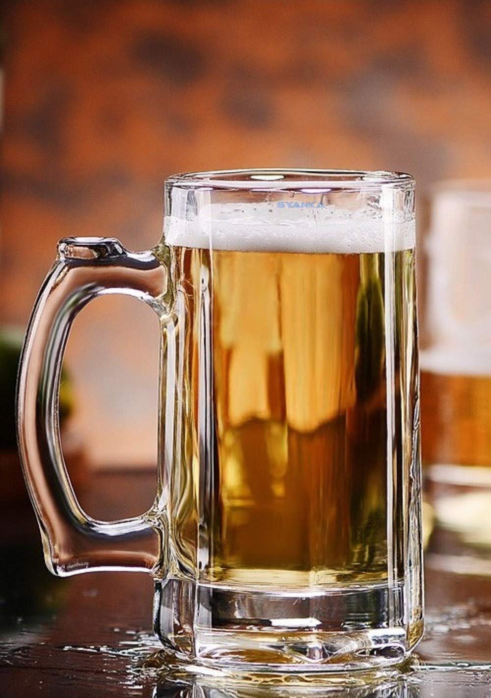 SYANKA Heavy Handle Beer Mugs Set of 2, 400 ML, Crystal Clear, Premium Beer Glass, Perfect for Gift