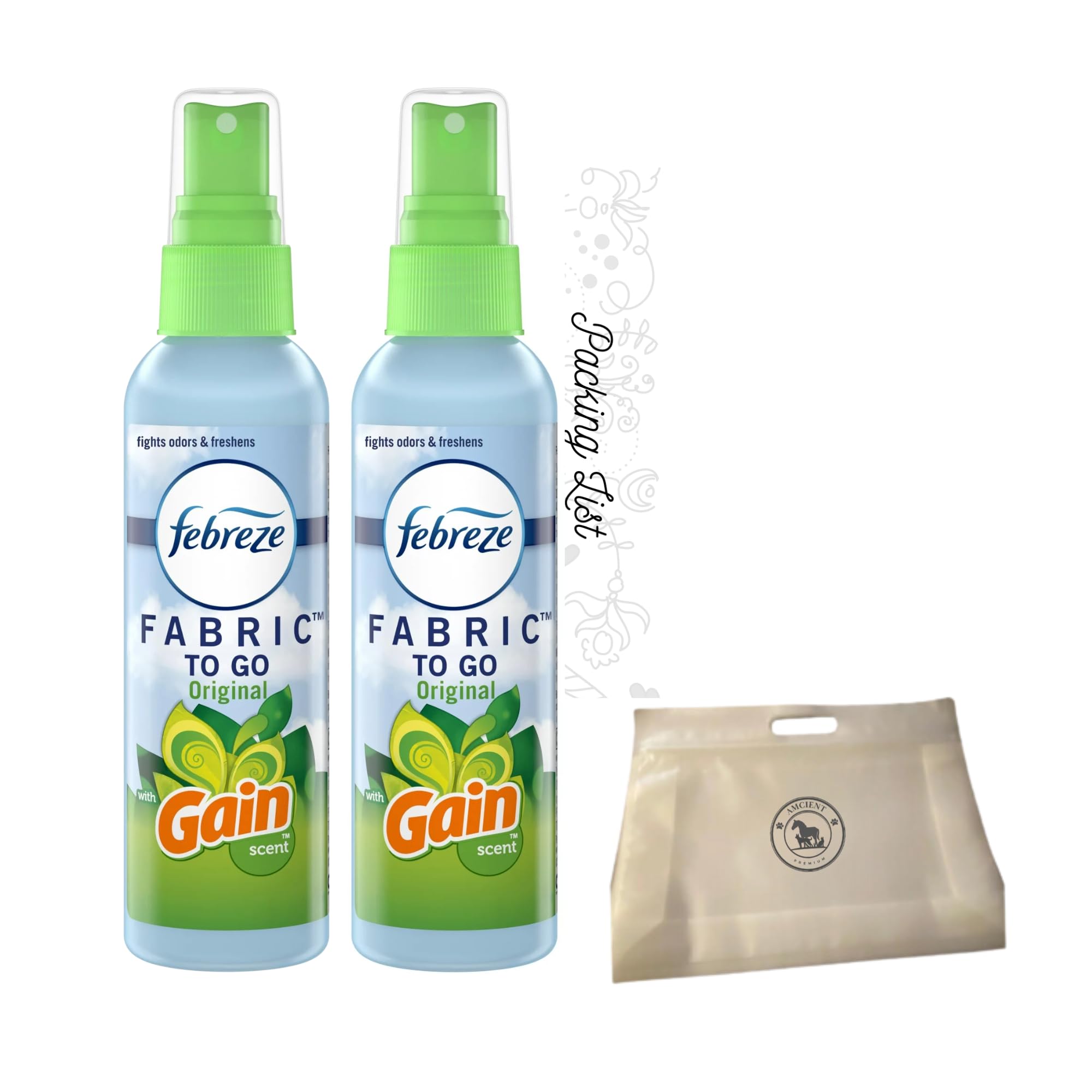 Fabreze Travel Size 2.8 Fl Oz Bundle With Clear Toiletry Bag And Packing List By AMCIENT. (Pack of 2)