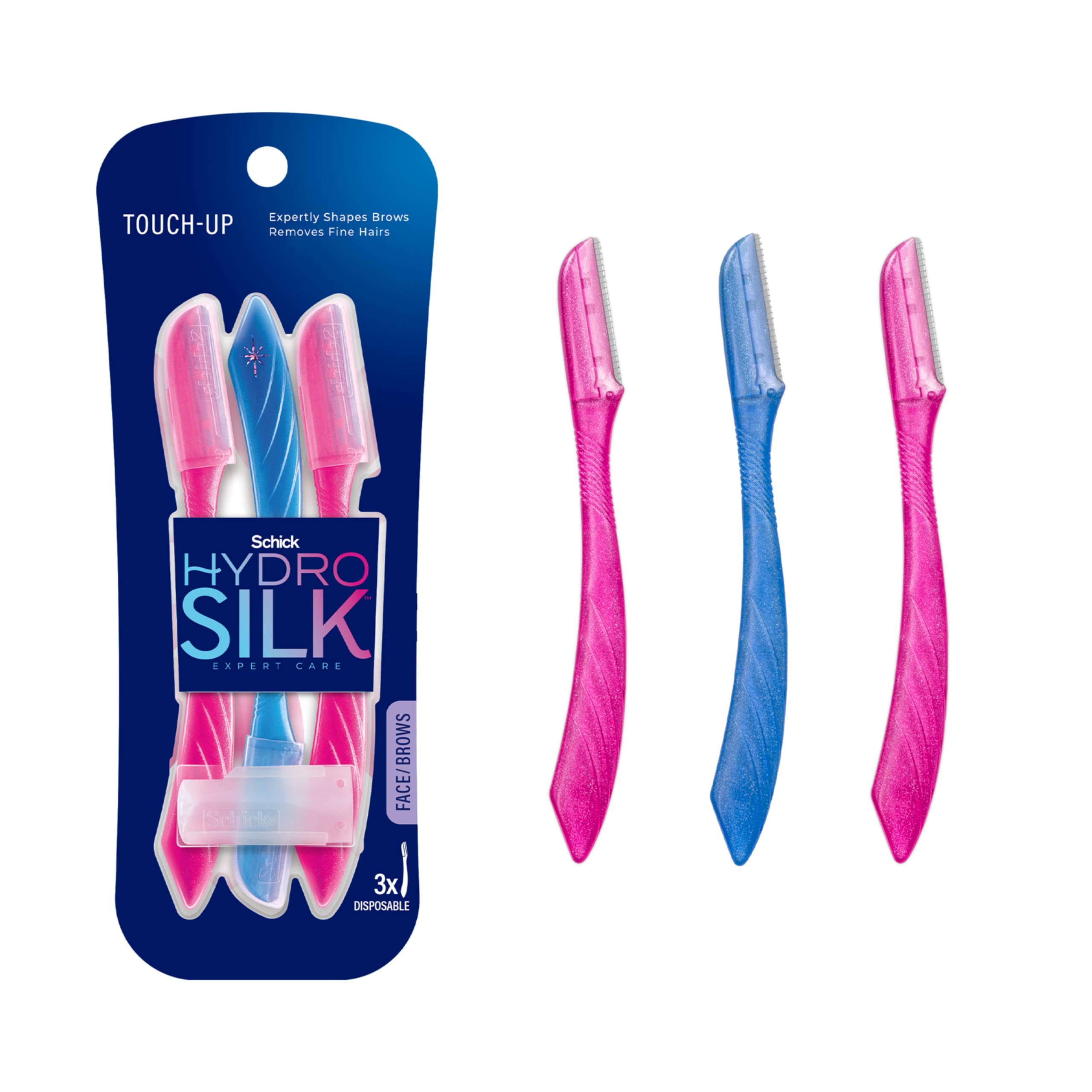 Schick Silk Touch-Up Multipurpose Exfoliating Dermaplaning Tool, Eyebrow Razor, and Facial Razor with Precision Cover, 3 Count