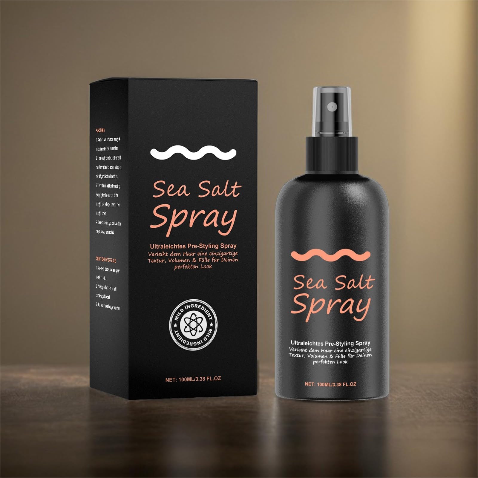 Sea Salt Spray for Textured Beach Waves & Volume, Hair Texturizing Spray with Kelp for Men & Women, Adds Thickness & Shine for Fine or Wavy Hair (100ml/3.38oz)