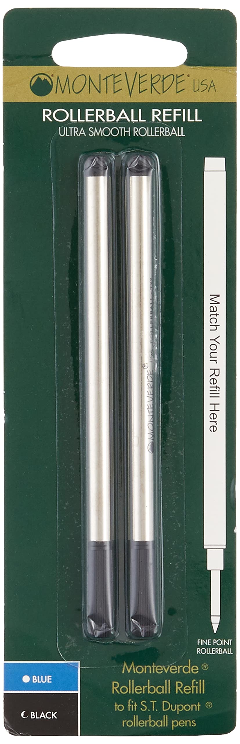 Monteverde Fine Point Refill for S.T Dupont Rollerball Pens - Black (Pack of 2)