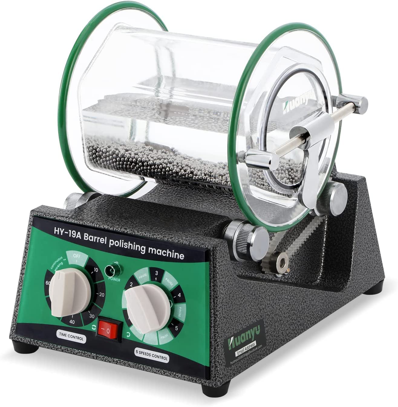 Huanyu Jewelry Polisher Tumbler 3kg 6.6lbs Barrel Polishing Machine with 5-Stage Speed Regulation / Time for Natural Stone/Metal/Parts Polishing Chamfering Rust Removal