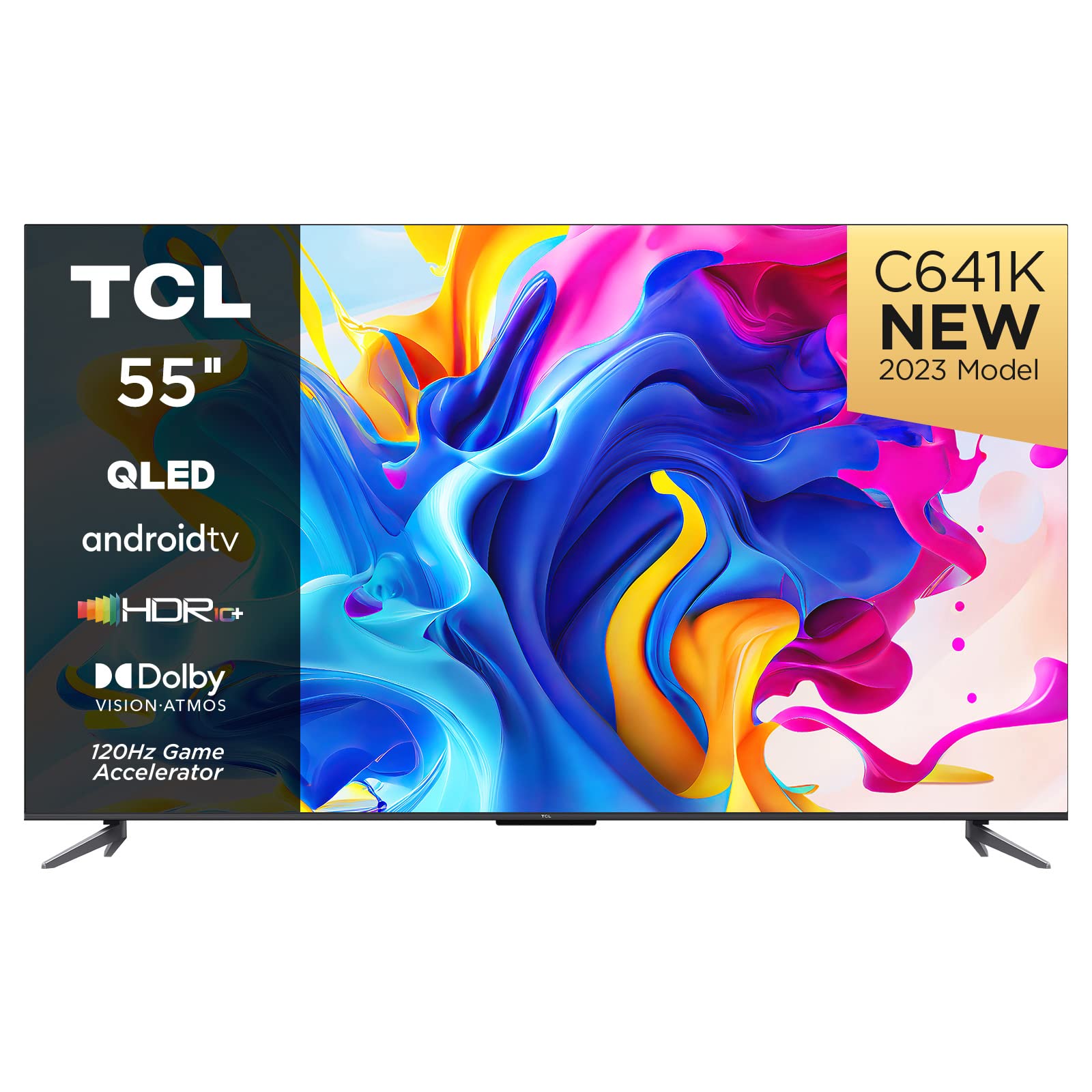 TCL55C641K 55-inch QLED Television, 4K Ultra HD, Android Smart TV (Game master, Dolby Atmos, Freeview Play, Motion clarity, Hands-Free Voice Control, compatible with Google assistant & Alexa)