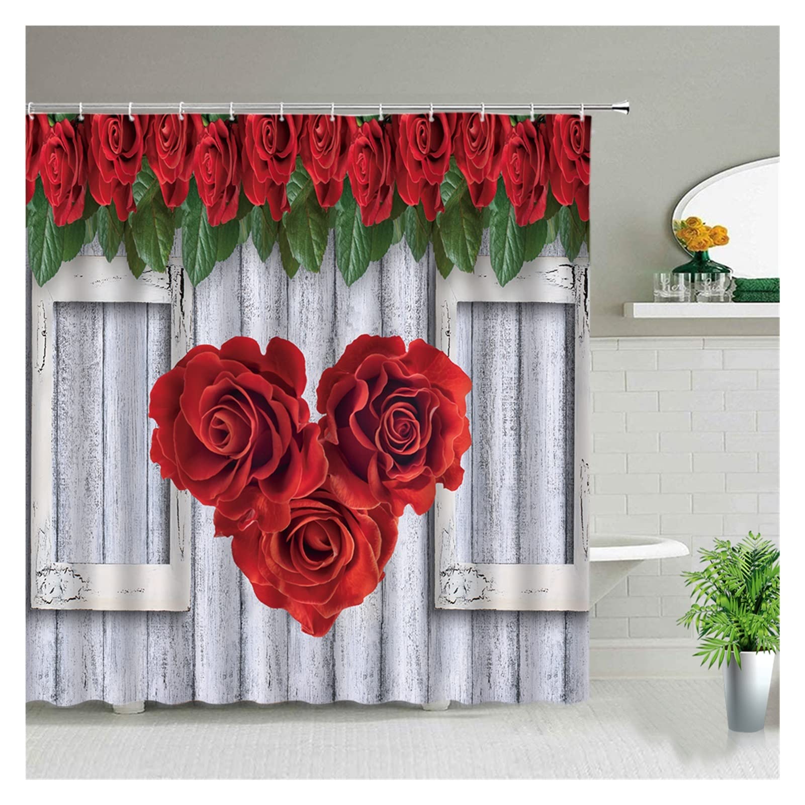 AOCATE Waterproof shower curtains Valentine day Decoration Purple Rose Flower Shower Curtain Set Fashion Charming Red Pink Flower Plant Bathroom Decor Curtains (Color : 5705L, Size : 70x90in-180x230