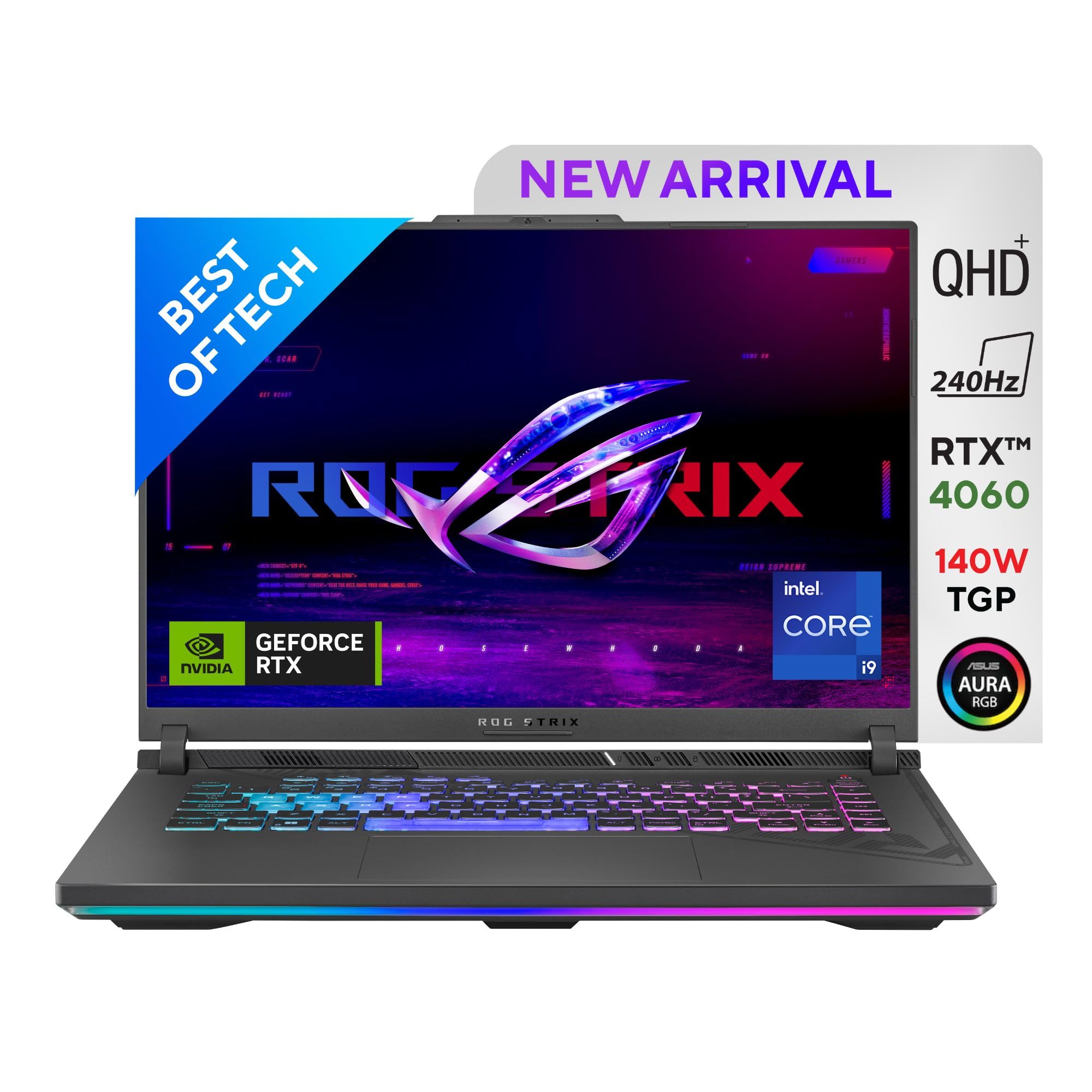 (Refurbished) ASUS ROG Strix G16 (2023) 90WHr Battery, Intel Core i9-13980HX 13th Gen, 16" QHD+ 240Hz, 8GB RTX 4060, Gaming Laptop (16GB/1TB SSD/Windows 11/Office 2021/4-Zone RGB/Gray/2.50 Kg), G614JV-N4141WS