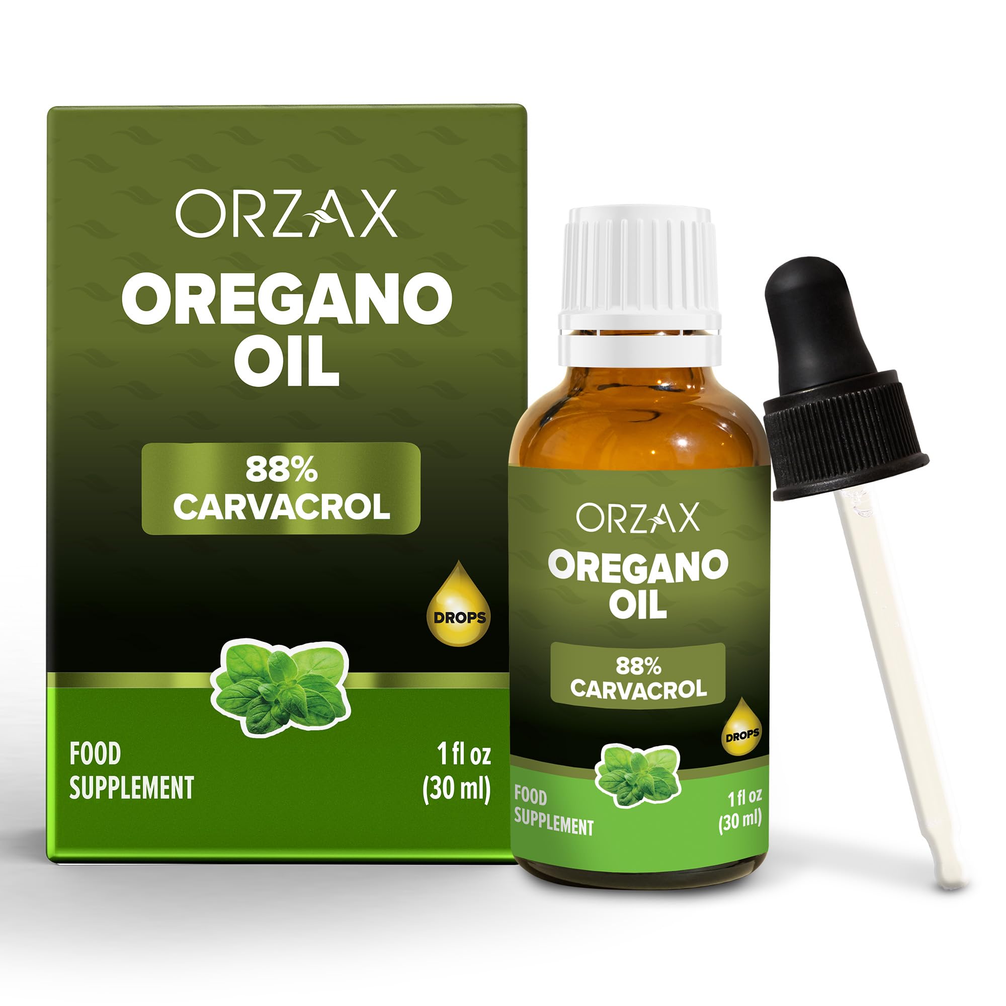 Orzax Oregano Oil Drops, 1 Fl Oz (30 ml), Wild Oregano Oil with 88% Carvacrol, Helps Immune Support, 200 Day Supply