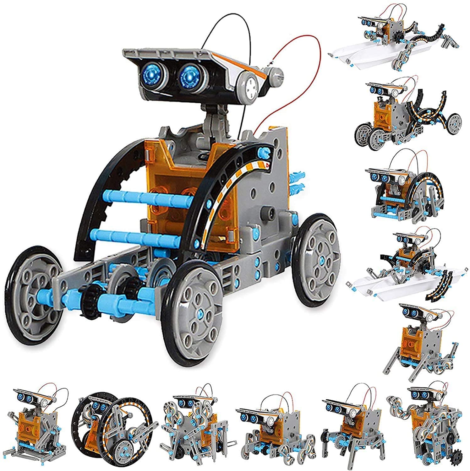 GGEROU 13 in 1 Solar Robot Toys for Kids,190 Pieces STEM Educational DIY Solar Powered Building Science Experiment Kit Transform 12 Types Of Robots Gift for Boys Girls Suit for Aged 8-12