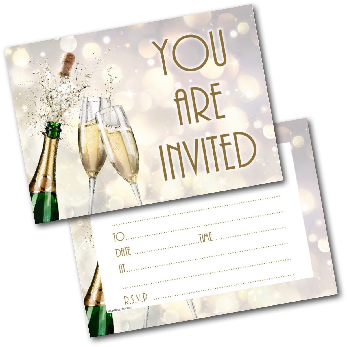 Doodlecards Pack of 20 Adult Champagne Party Invitations Invites With Envelopes Birthday Or Other Occasion