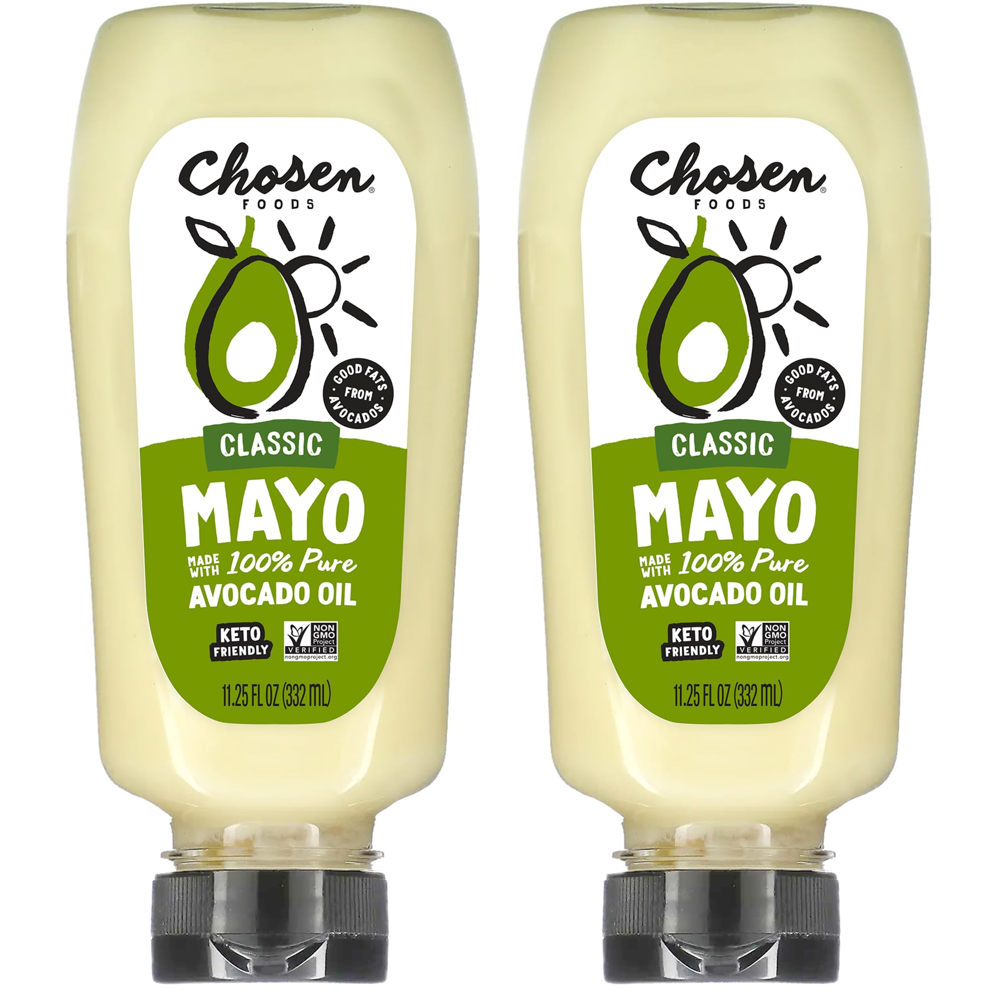 Chosen Foods 100% Avocado Oil-Based Classic Mayonnaise, Gluten & Dairy Free, Low-Carb, Keto & Paleo Diet Friendly, Mayo for Sandwiches, Dressings and Sauces, Made with Cage Free Eggs (11.25 fl oz, 2 Pack)