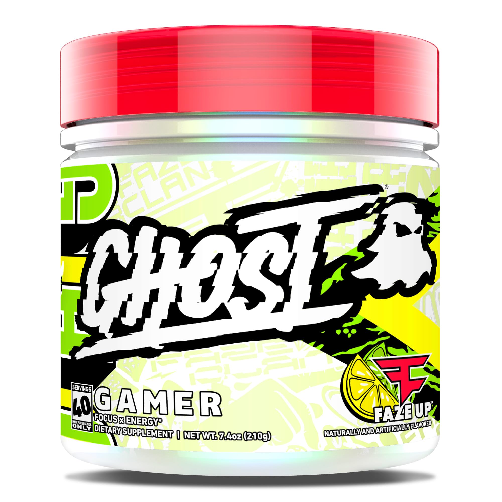 GHOSTGamer Energy and Focus Support Formula - 40 Servings - Nootropics & Natural Caffeine for Attention, Accuracy & Reaction Time - Sugar, Soy & Gluten Free, Vegan (40 srv, Faze Up)