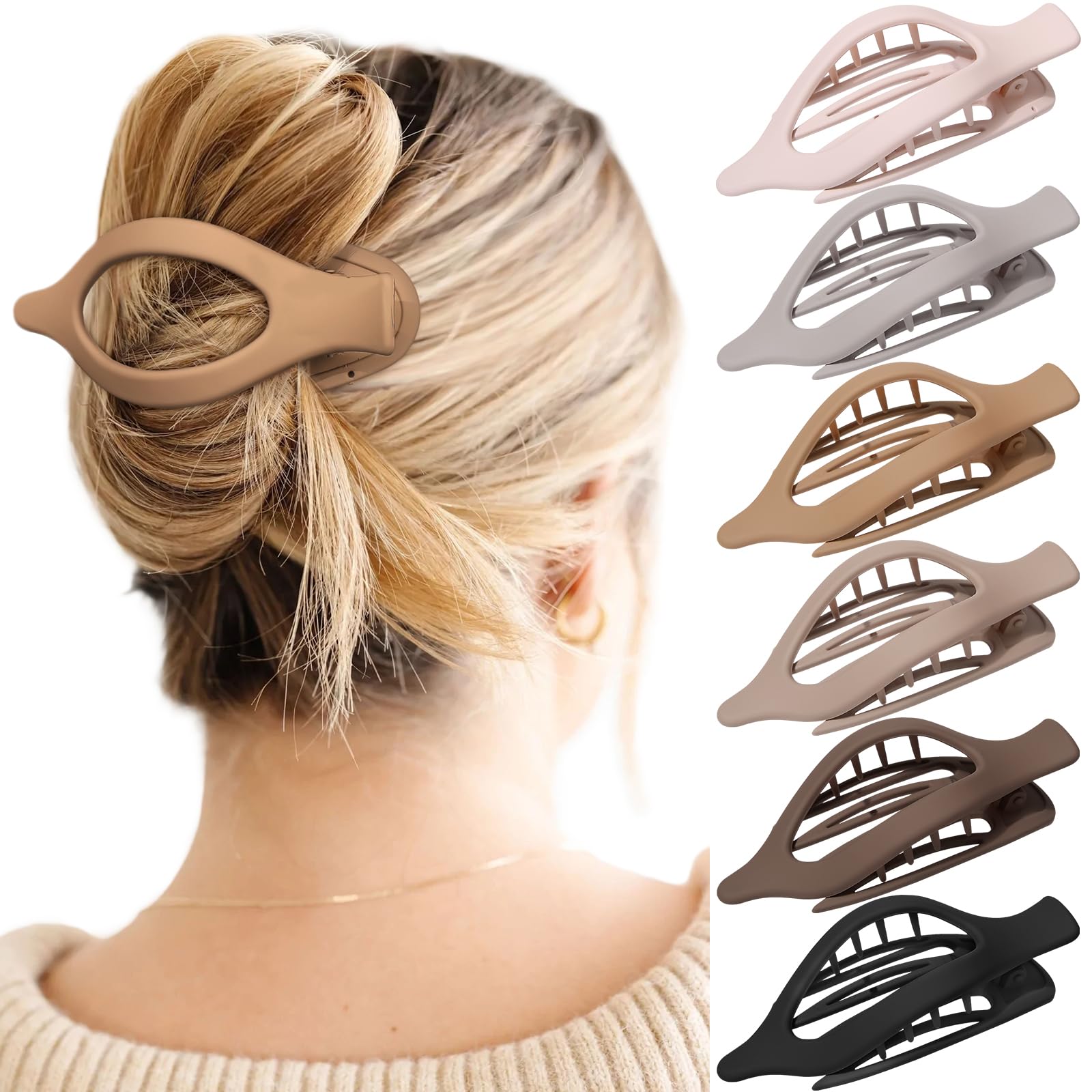 French Concord Hair Clips - 6Pcs Side Slide Volume Clips for Women Girls, Strong Hold No Slip Grip, Thick or Thin Hair (Matte Finish, L:4.6 IN, W:1.97IN)