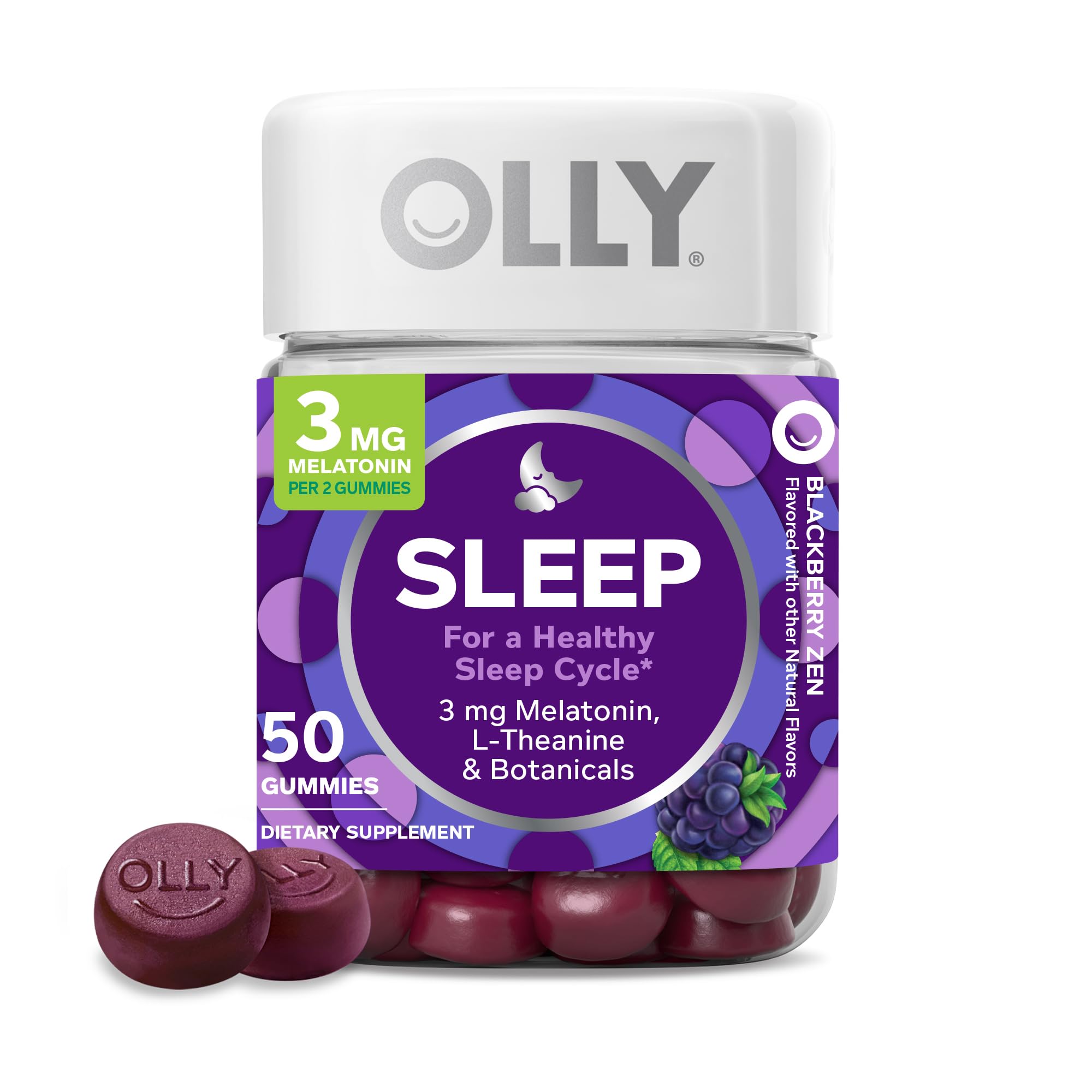 OLLY Restful Sleep Gummy Supplements, Blackberry Zen, 50 Count