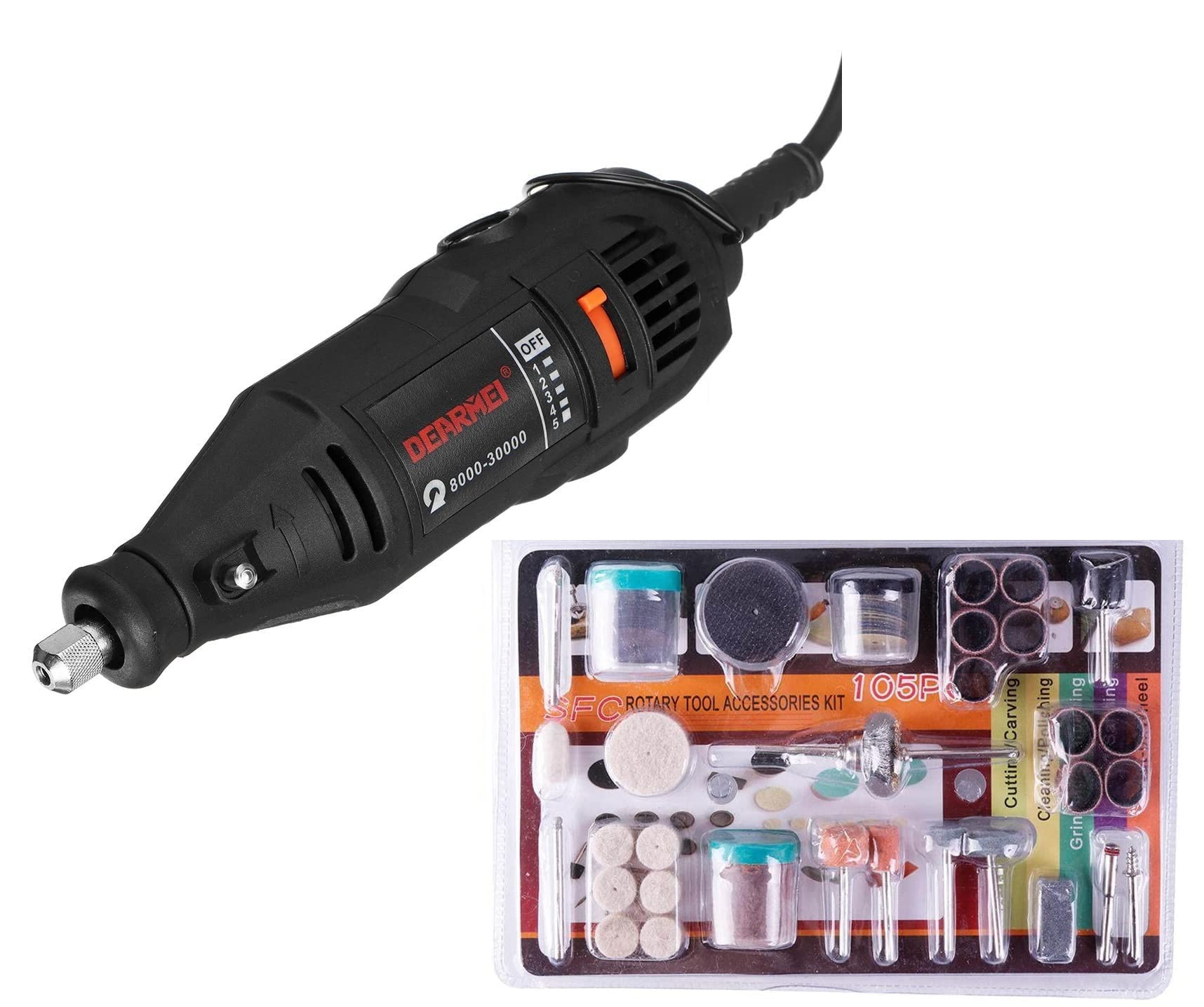 AASONS Mini Die Grinder Rotary Tool Variable Speed | Drilling, Sanding, Buffing, Polishing, Engraving | Dremel Type Electric Compact 130W (Machine with 105pc Accessories)