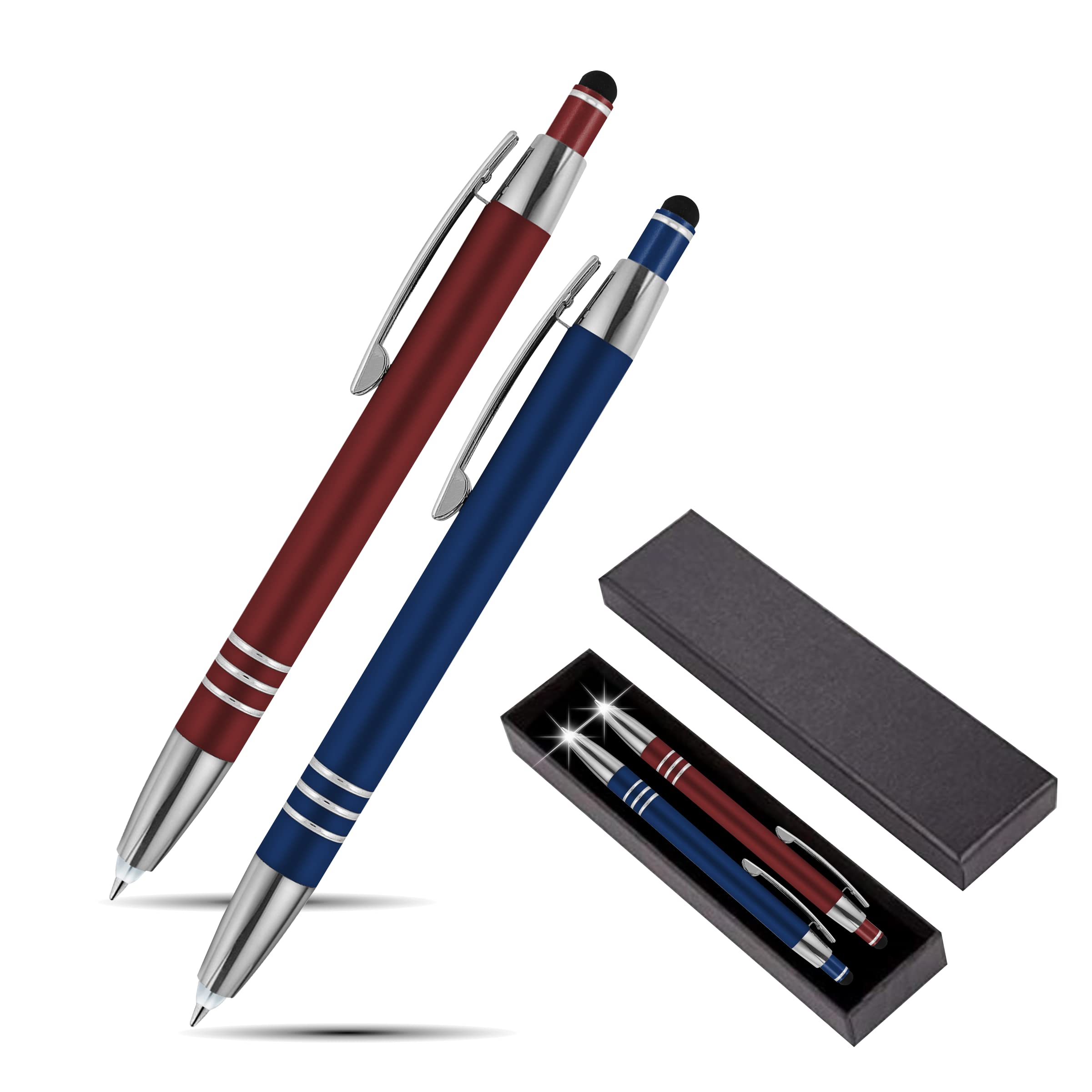 Luxury Pen Gift Set, 2 Rubberized Metal Ballpoint Pens +Night Writer LED Flashlight +Stylus for Touchscreens +Gift Box, Gift Pen Sets for Men, Women, Blue/Red by Sypen