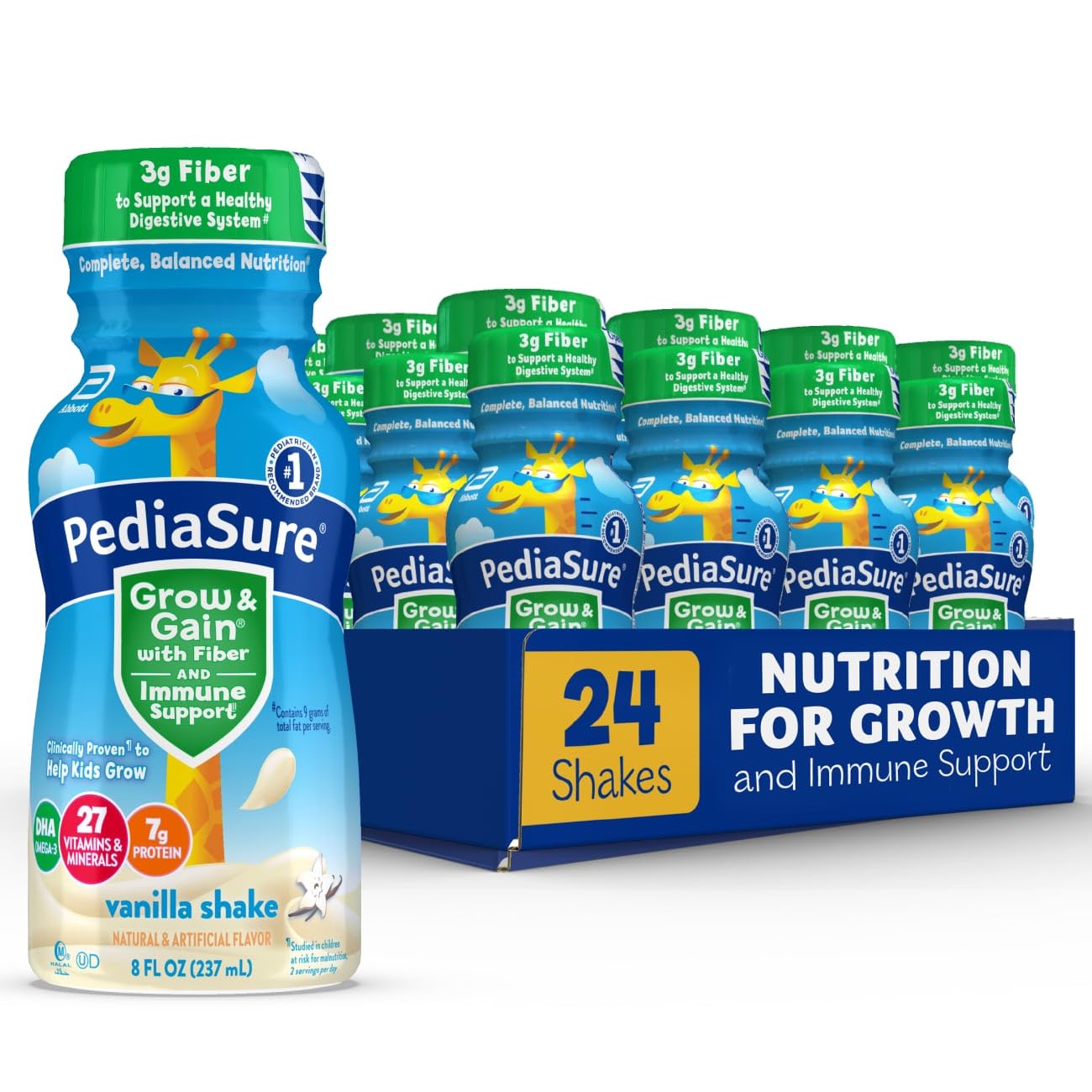 PediaSure Grow & Gain Nutrition Shake with Fiber For Kids, Vanilla, 8 fl oz, 24 Count