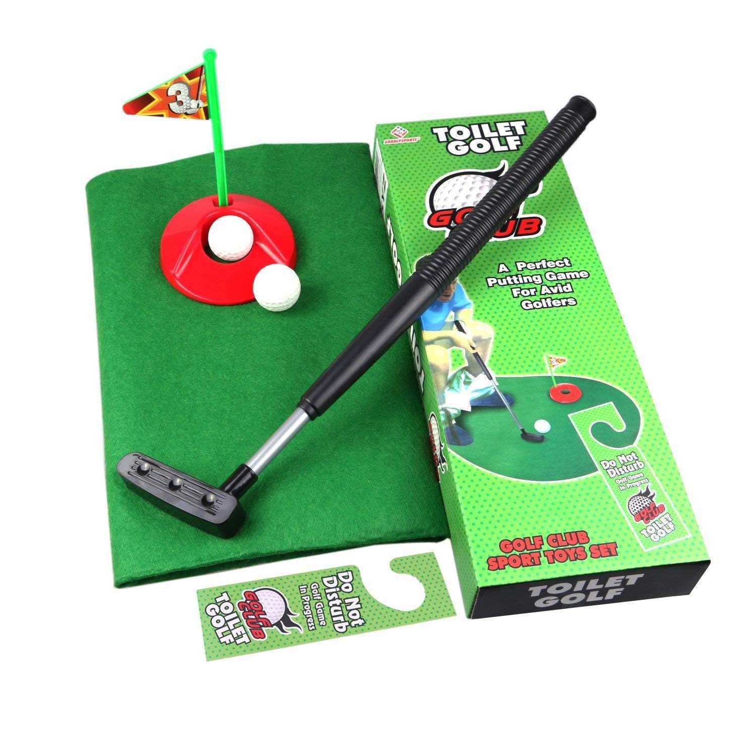 1Set Bathroom Funny Golf Toilet Time Mini Game Play Putter Novelty Gag Gift Mat Men Toy