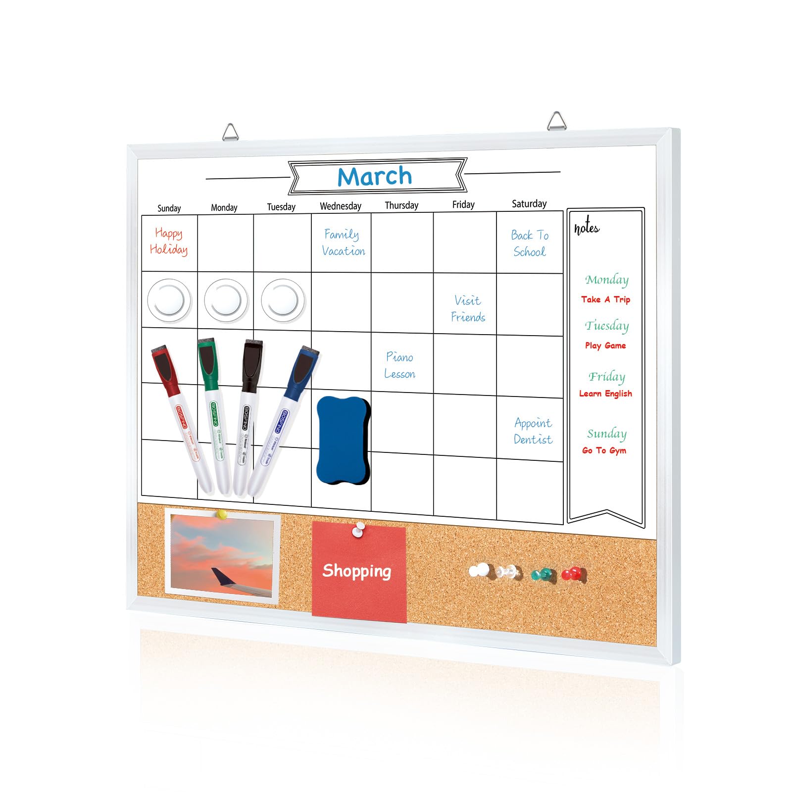 DumanAsen Wall Calendar Dry Erase Whiteboard, Magnetic Monthly Calendar/Combination Board for Wall, Perfect for Home, School, Office, Aluminum Frame (30cm x 40cm)