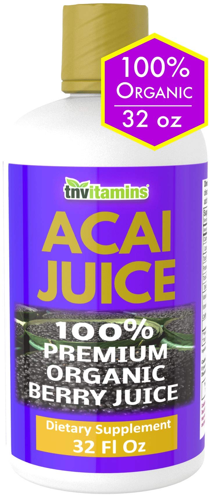 Acai Berry Organic Liquid Juice Blend 32 oz | Superfood/Super Fruit | Antioxidant, Omega 3, & Immune Support | Great for Detox & Cleanses | Use in Smoothies, Purees, & Drinks | Anthocyanin Supplement