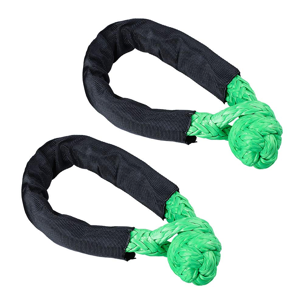 Anzio 2pcs Soft Synthetic Shackle Rope 1/2 Inch (38,000 LBs Breaking Strength, WLL 15,000 LBs, Green Black)