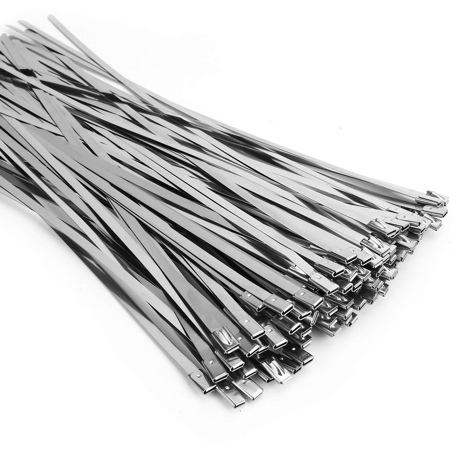 Metal Zip Ties (100PCS 11.8 Inch), 304 Stainless Steel, Heavy Duty Self-locking Cable Ties, for Exhaust Wrap, Chain Link Fence Parts, Wire Fence Rolls, Poultry Fence Outdoor.