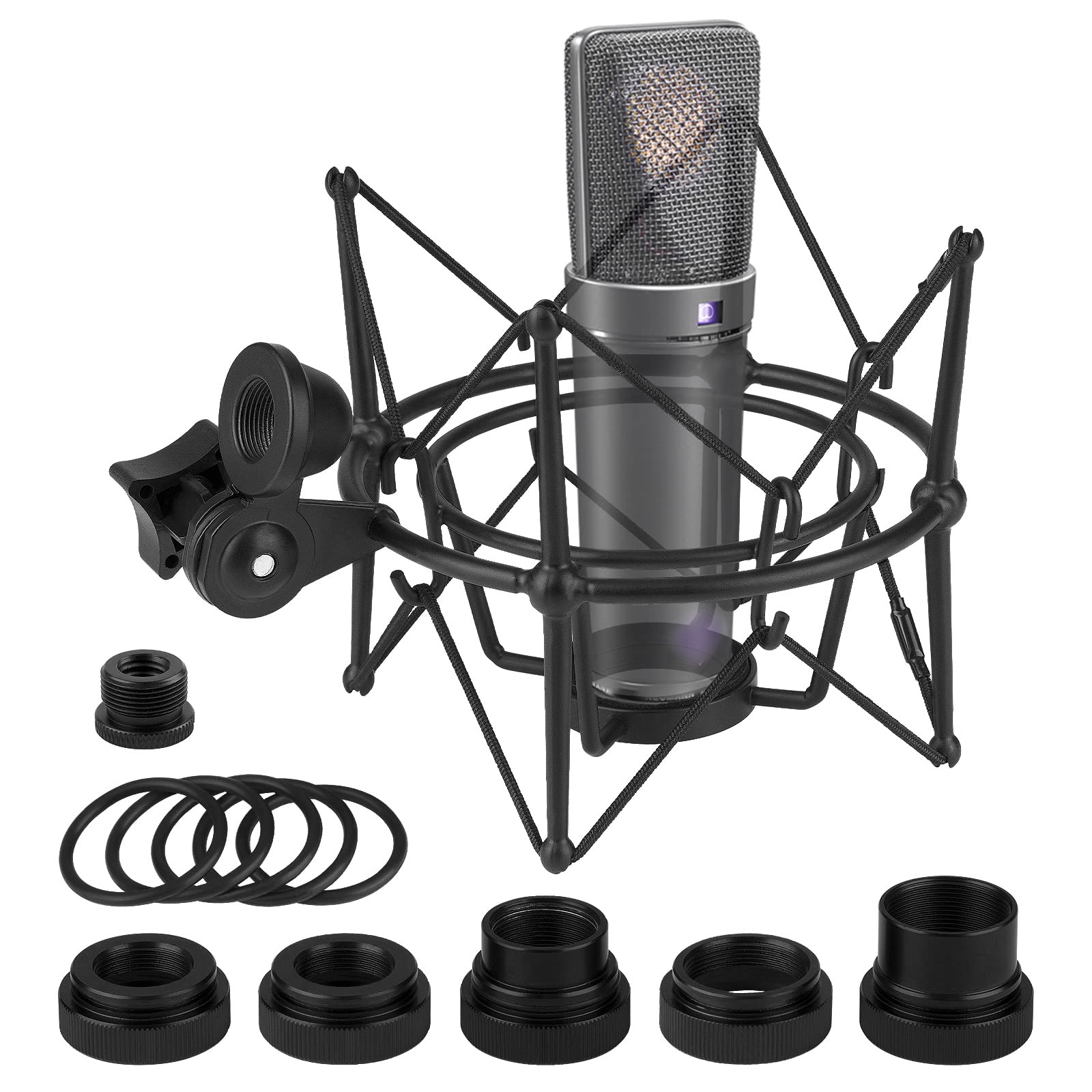 GEEKRIAfor Creators Microphone Shock Mount Compatible with Neumann U87, TLM193, TLM127, M149, TLM102, TLM103, TLM107, Mic Anti-Vibration Suspension Adapter Clamp Mic Holder Clip (Black/Metal)