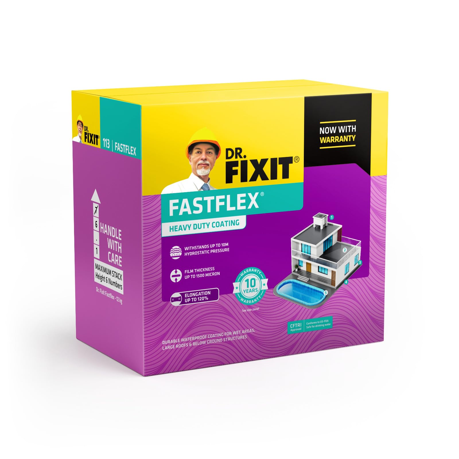 DR. FIXIT FASTFLEX, Cementitious Coating, New Construction: Terrace/Roof, Bathroom and Watertank Waterproofing, 12 KG Repair: Internal Wall Dampness, Efflorescence, Severe Rising Dampness, 12 kg