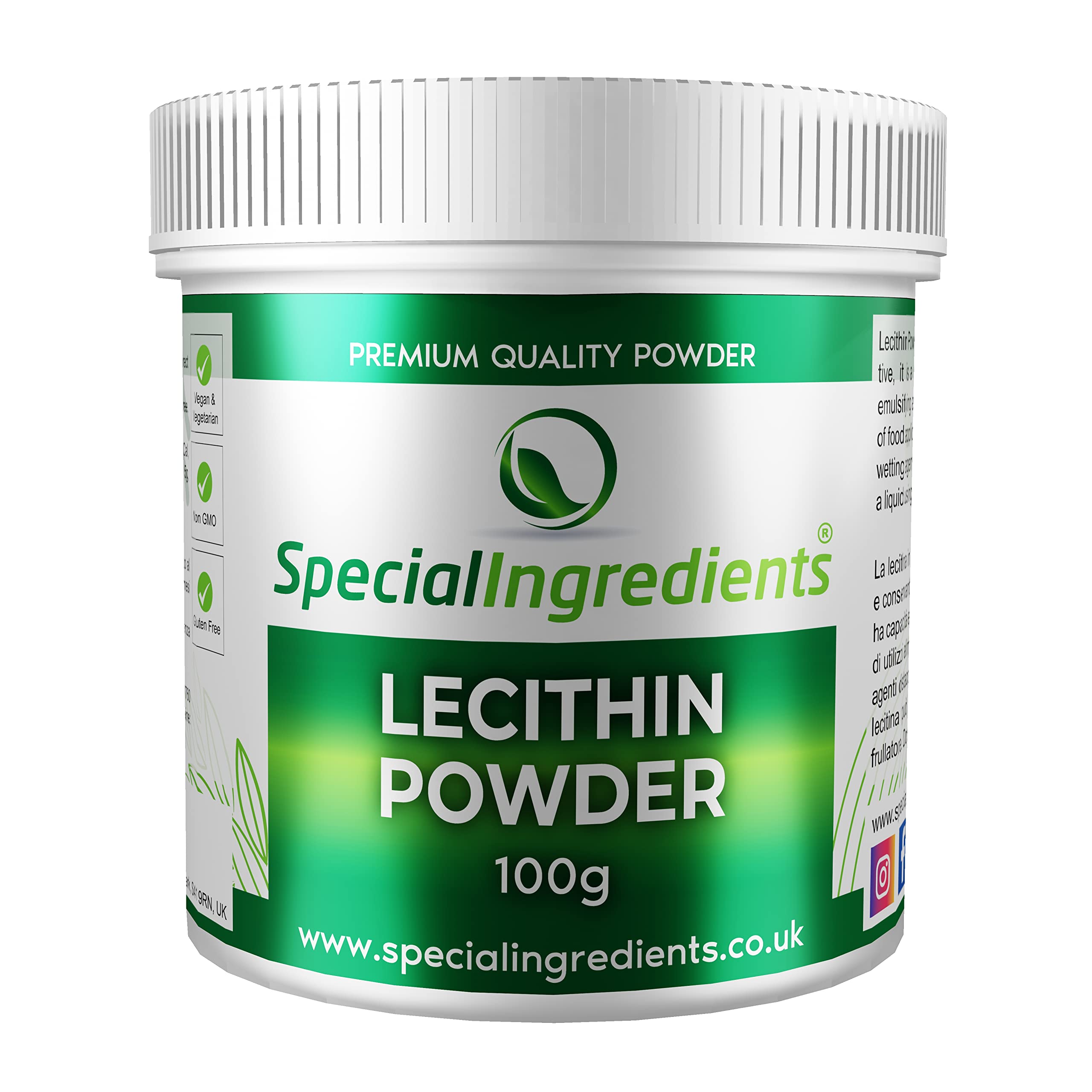 Lecithin Powder 200g (2 x 100g) Premium Quality - Suitable for Vegans, Non-GMO, Gluten Free – Recyclable Container