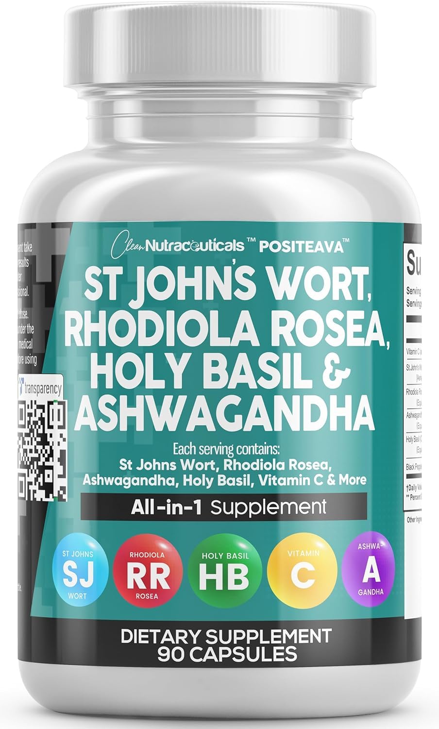 Athinika Nutrition Clean Nutraceuticals St Johns Wort 10000mg Rhodiola Rosea 20000mg Holy Basil 3000mg Ashwagandha 6000mg - Mood Support for Women and Men with Vitamin C