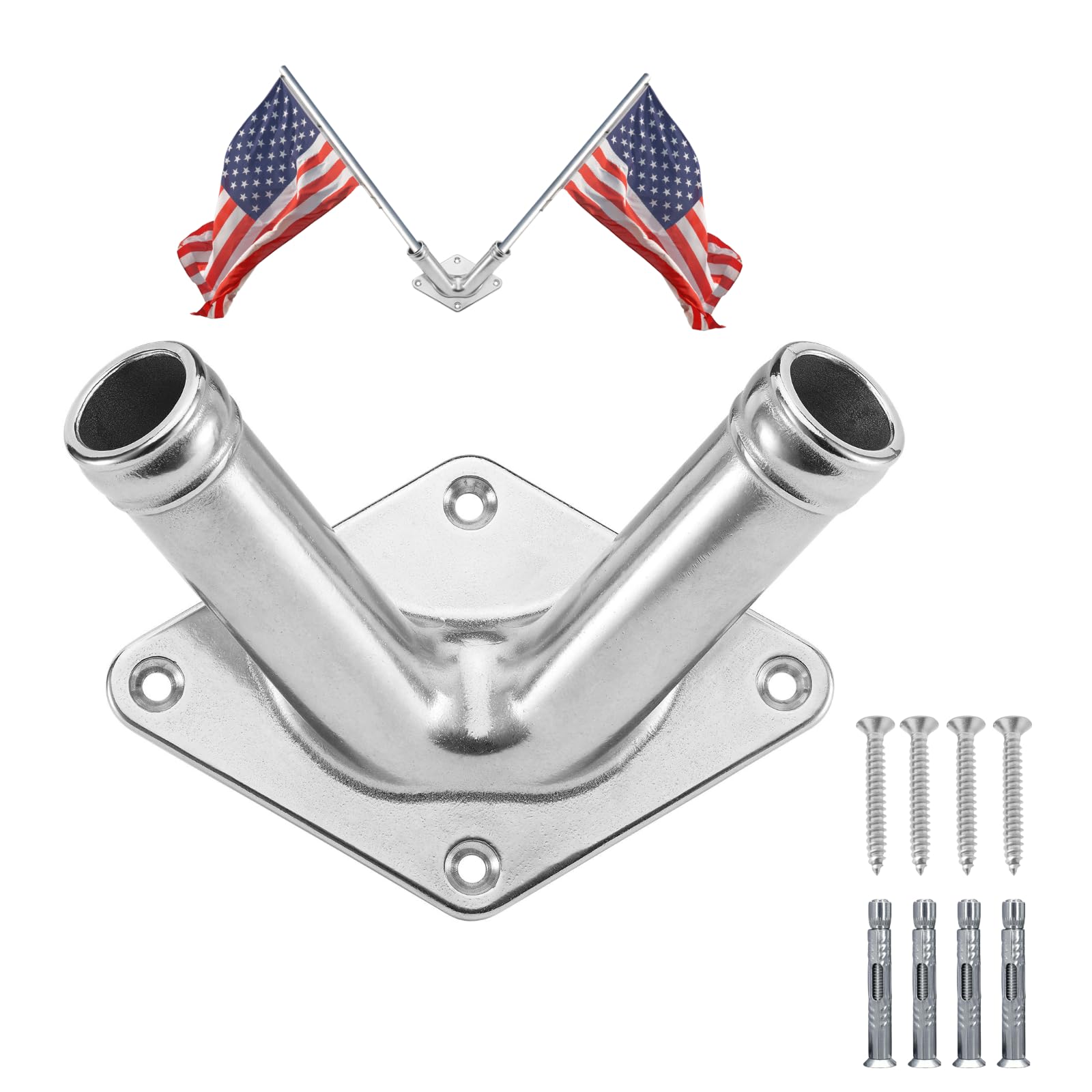 Flag Holder, 316 Stainless Steel v Flag Pole Bracket, Heavy Duty Double Flag Pole Mount for House, Yard, Porch(1 inch)