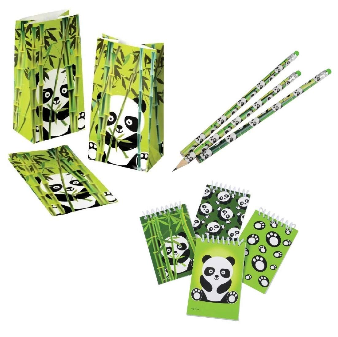 12 Panda Notebooks + 12 Panda Pencil + 12 Panda Gift Bags (36 Pieces) Great Stationary Set for Students