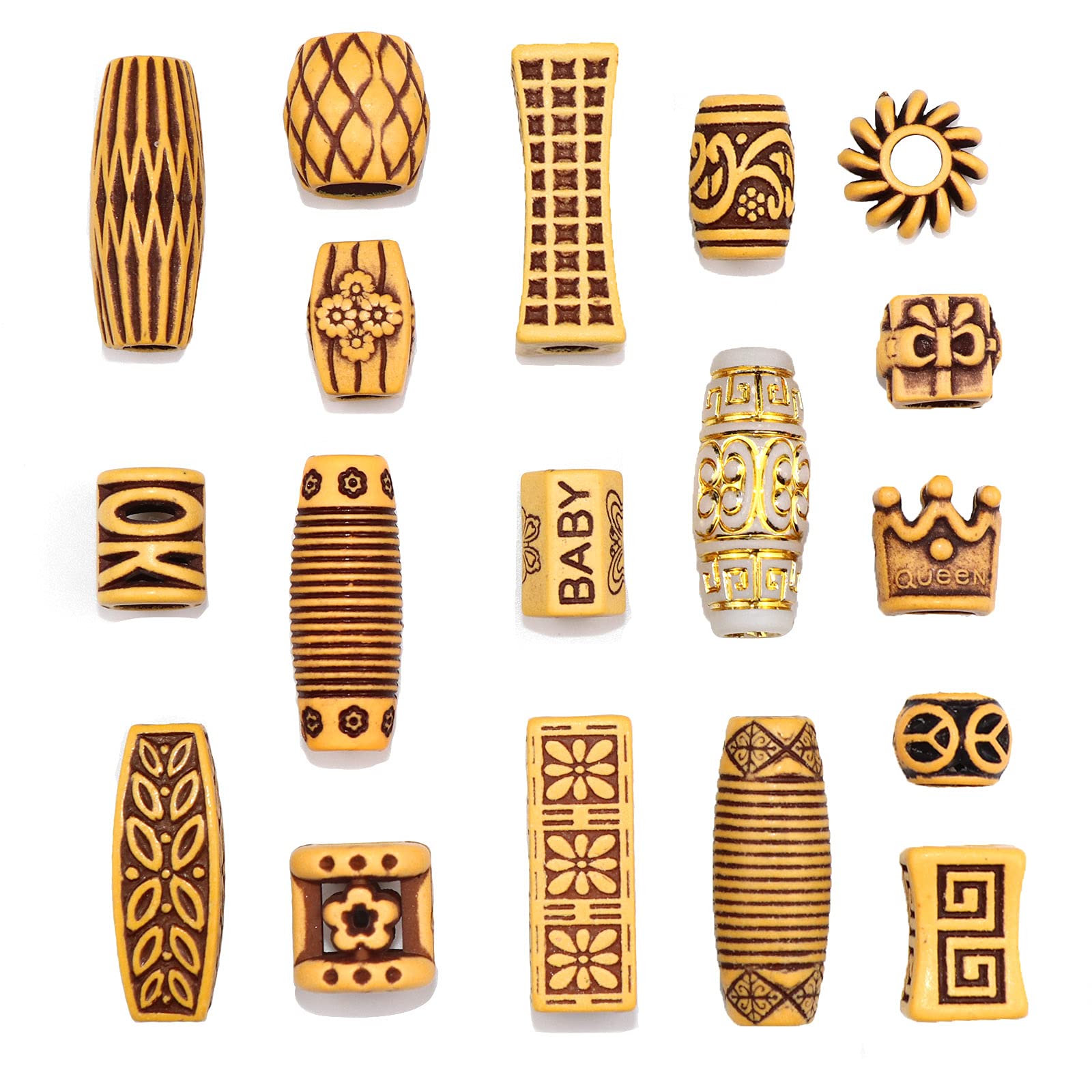 NAISKA 18PCS Hair Tube Beads Wooden Color Hair Beads Beard Beads Dreadlocks Beads DIY Hair Braid Accessories Hair Cuffs Clips Rings Hair Jewelry for Women Braids Dreadlocks Accessories