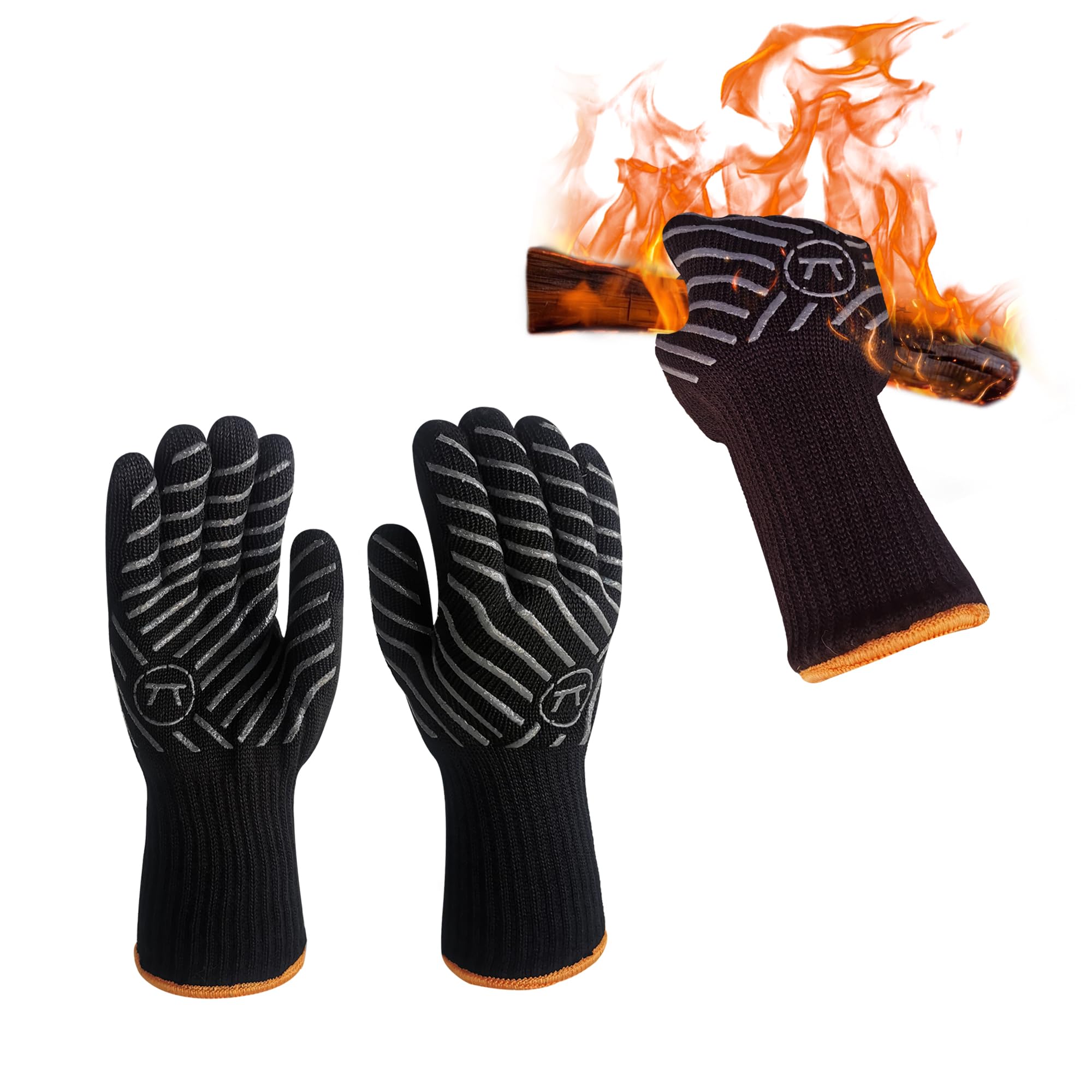 BBQ Gloves, 1472°F Heat Resistant Grilling Gloves, Silicone Non-Slip Oven Gloves, Long Kitchen Gloves for Barbecue, Cooking, Baking, Cut Resistant, Women, 1pair, 12in