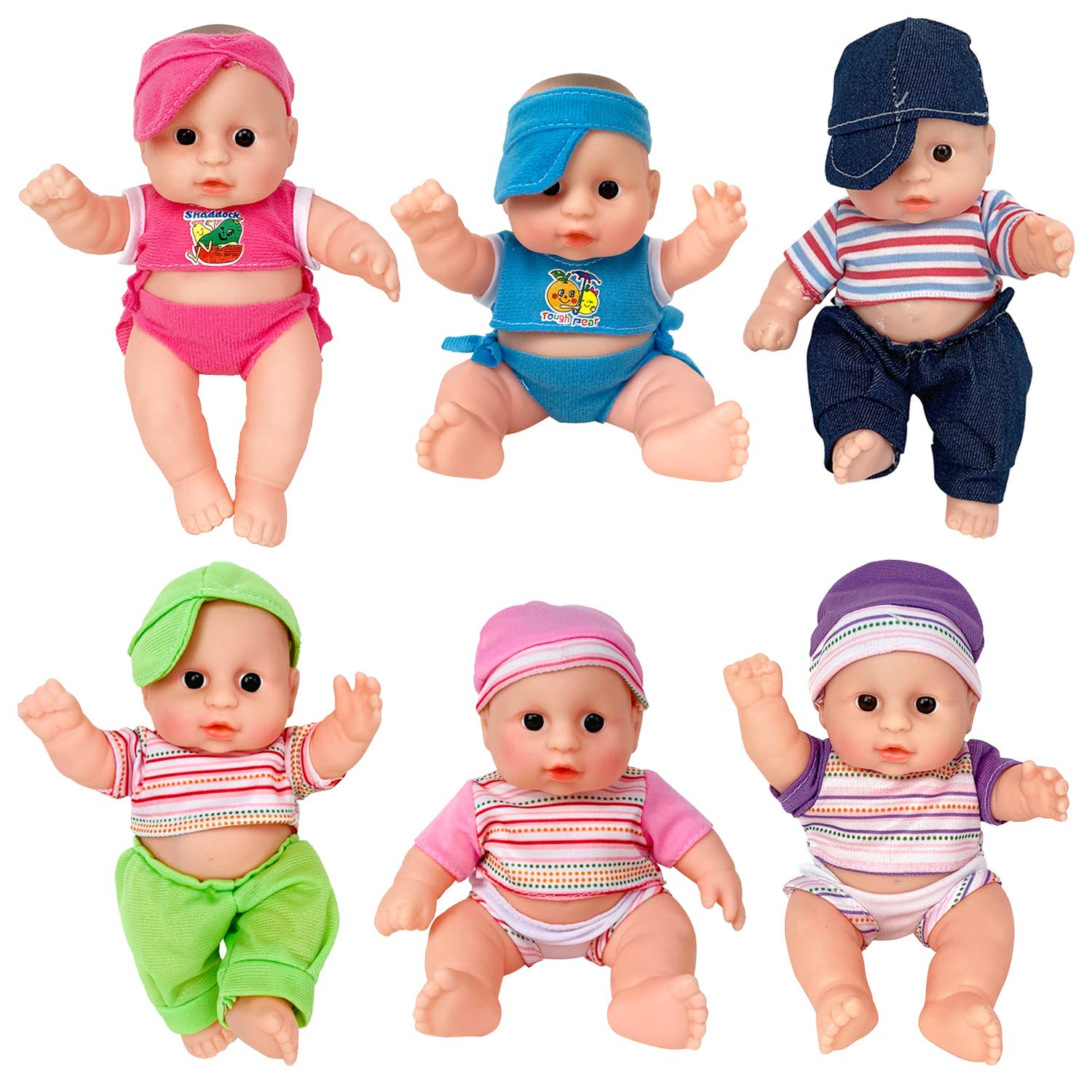 Liberty Imports 6 Pack - Baby Dolls Cute Little Vinyl 8" Infant Dolls, Mini Nursery Toys for Girls, Kids Toddlers - Bulk Gift Bundle Party Favors Supplies