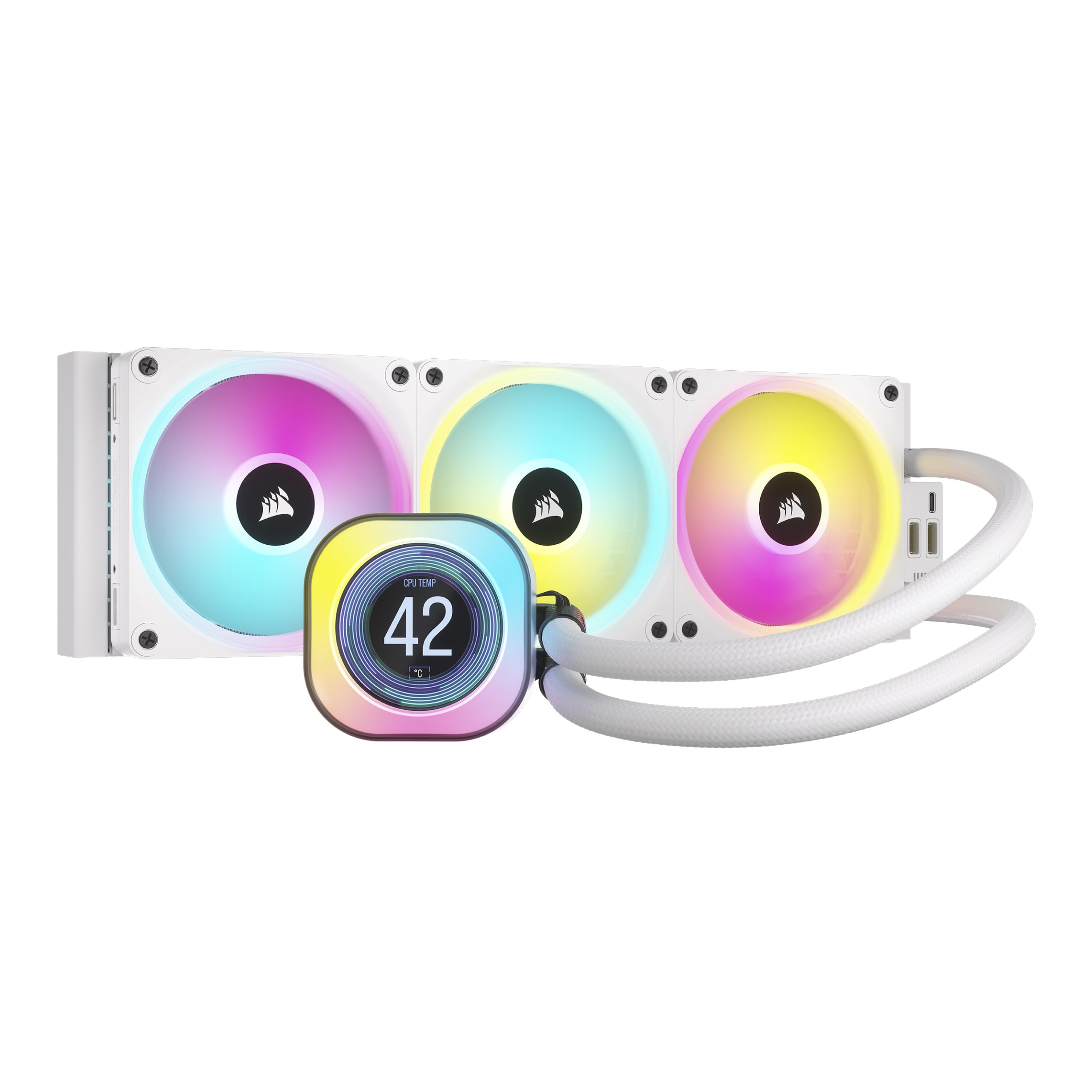 Corsair iCUE LINK H150i LCD Liquid CPU Cooler - 360mm AIO - QX120 RGB Fans - 2.1” IPS LCD Screen - Fits Intel LGA 1700, AMD AM5 - iCUE LINK System Hub Included - White