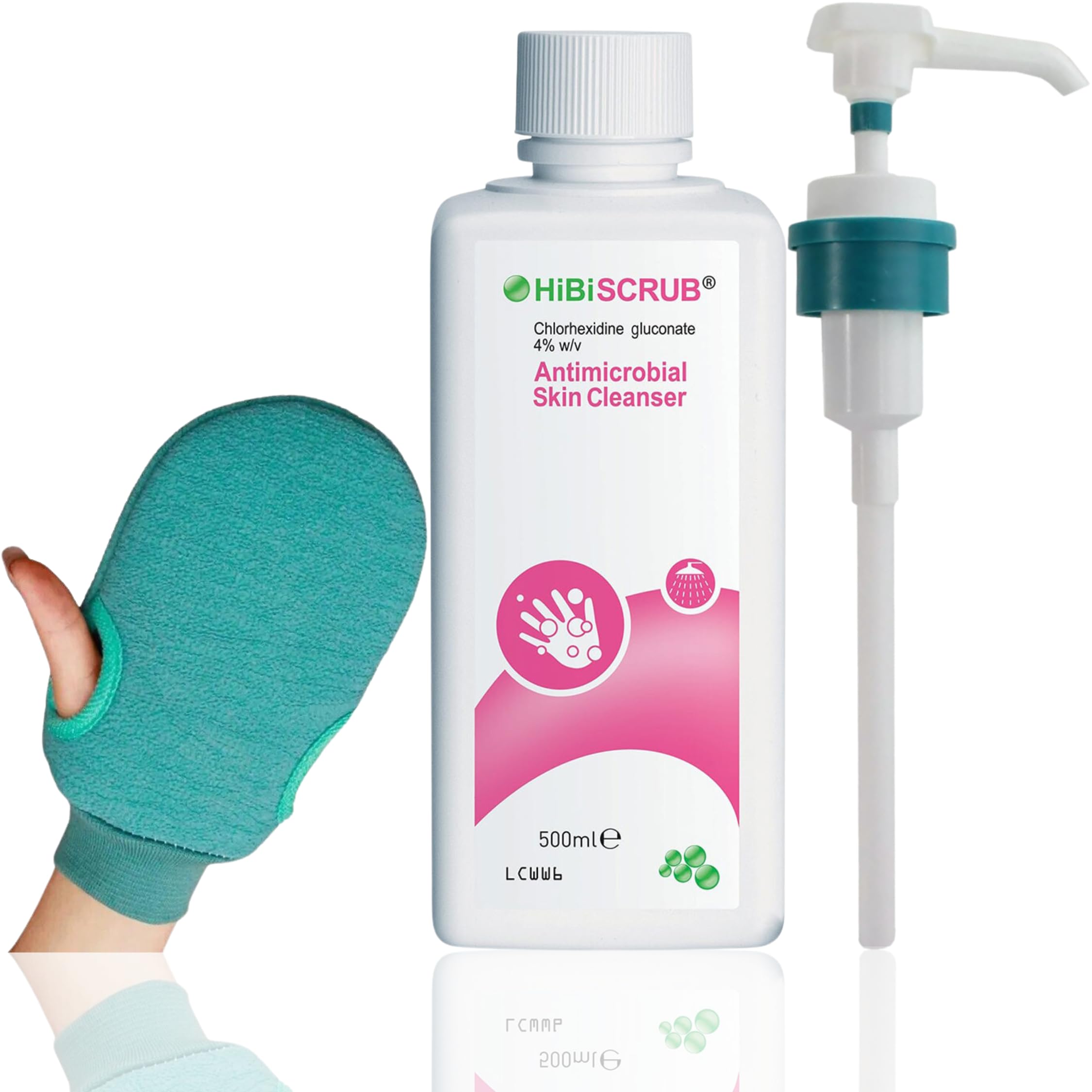 Hibiscrub Bundle - Hibiscrub Antibacterial Wash 500ml, Hibiscrub Pump & Microfibre Bath Glove – Hibiclens Antimicrobial Body Wash