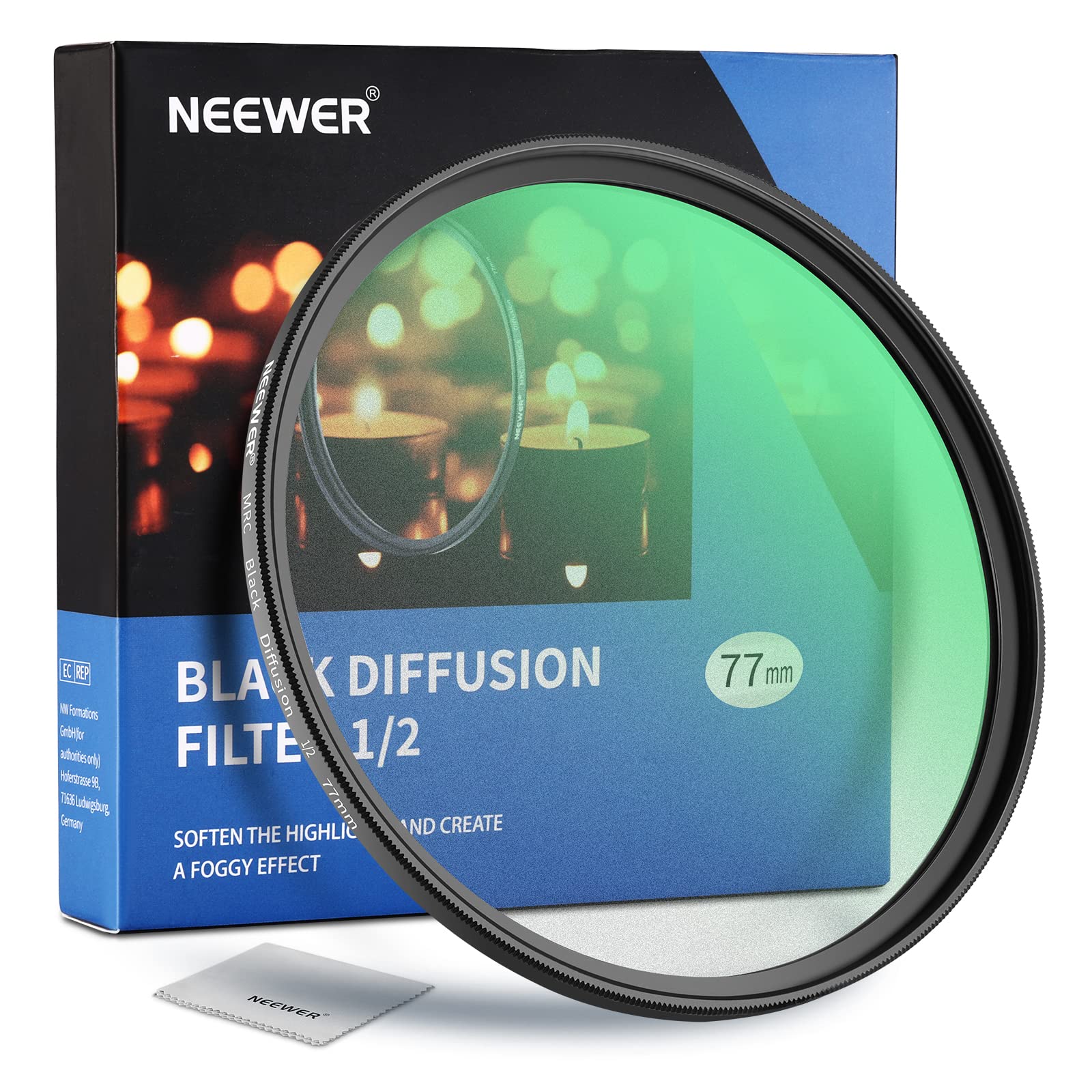 NEEWER 77mm Black Diffusion 1/2 Filter Mist Dreamy Cinematic Effect Filter Ultra Slim Water Repellent Scratch Resistant HD Optical Glass, 30 Layers Nano Coatings for Video/Vlog/Portrait Photography