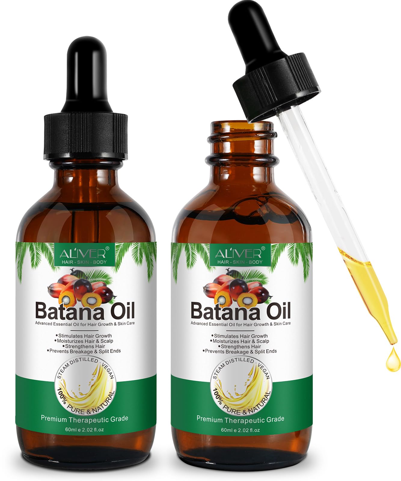 NIFEISHI Batana Oil for Hair 60 ml, Batana Oil Organic for Hair Growth, Hair Oil for Hydration and Repair of Dry, Damaged Hair, Care Oil for Face and Body Pack of 2