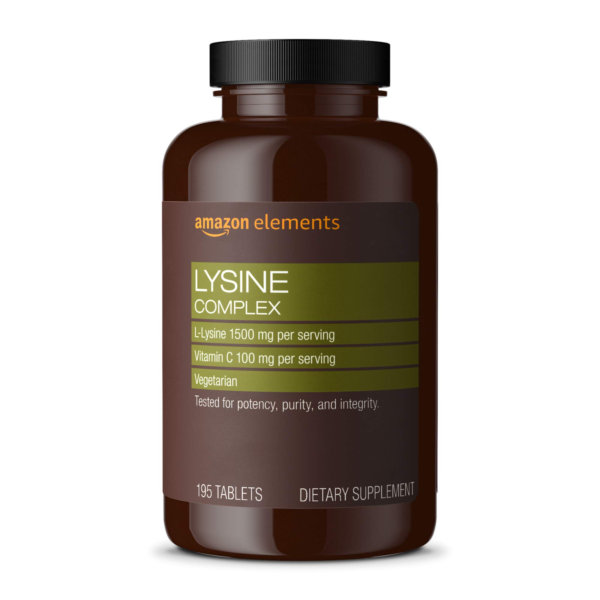 Amazon Elements Lysine Complex with Vitamin C for Immune Health Support, Vegetarian, 65 Servings, 195 Count (Packaging may vary)