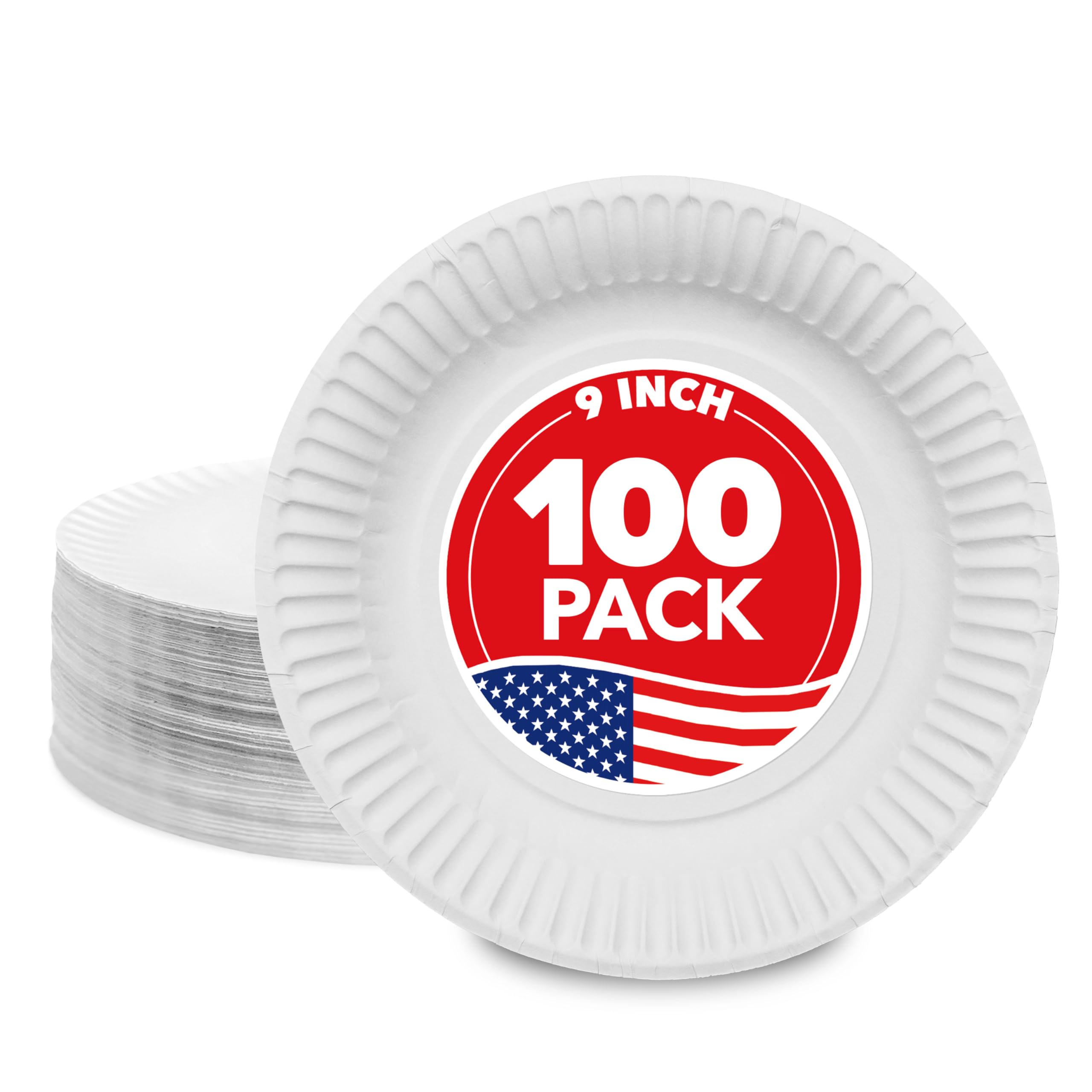 Stock Your Home 9-Inch Paper Plates Uncoated, Everyday Disposable Plates 9" Paper Plate Bulk, White, 100 Count