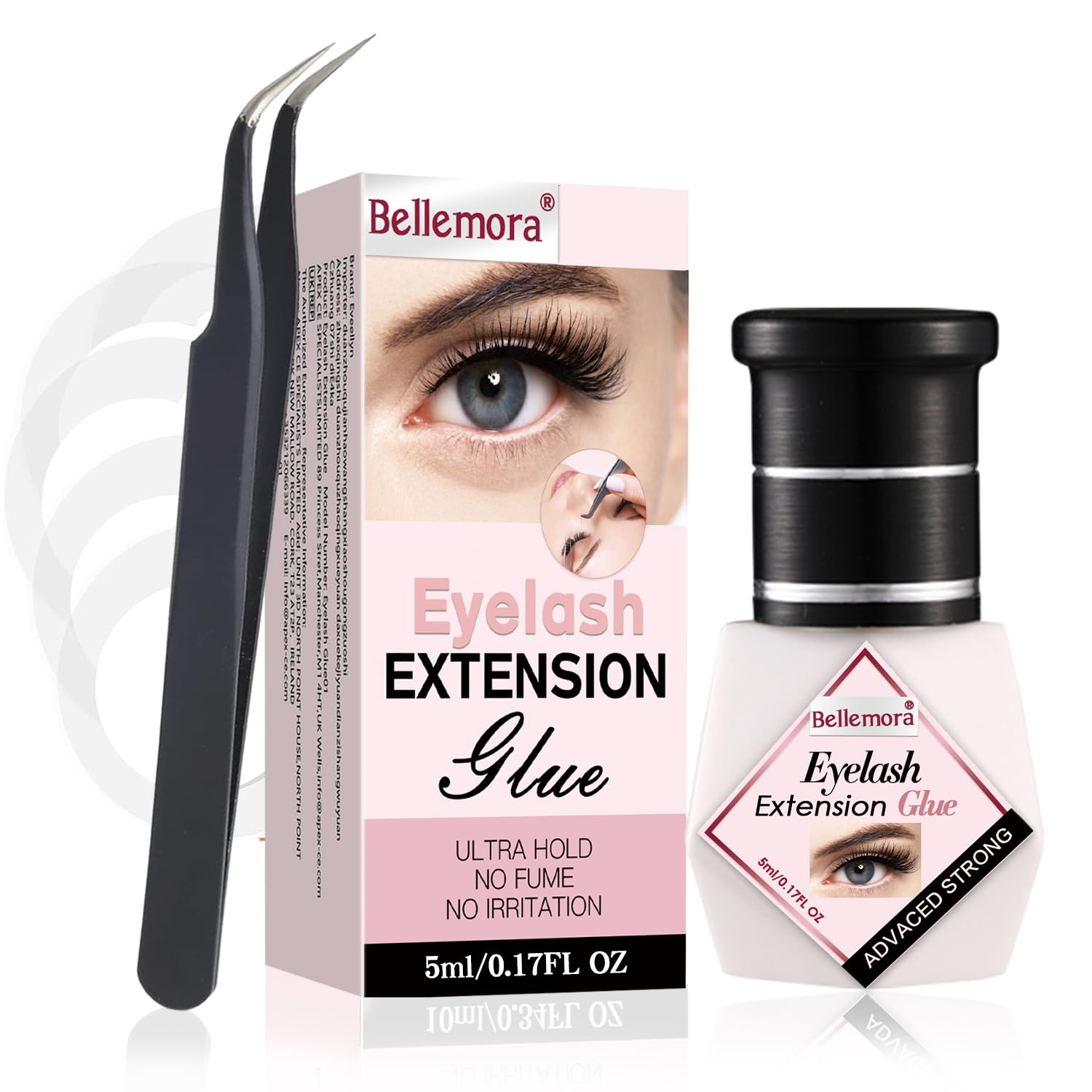 Eyelash Extension Glue, No Fume Black Lash Extension Glue, 2-4 Sec Drying time, Retention 7-8 Weeks, Individual Lash Glue for Semi Permanent Extensions Professional Use Only 5ml