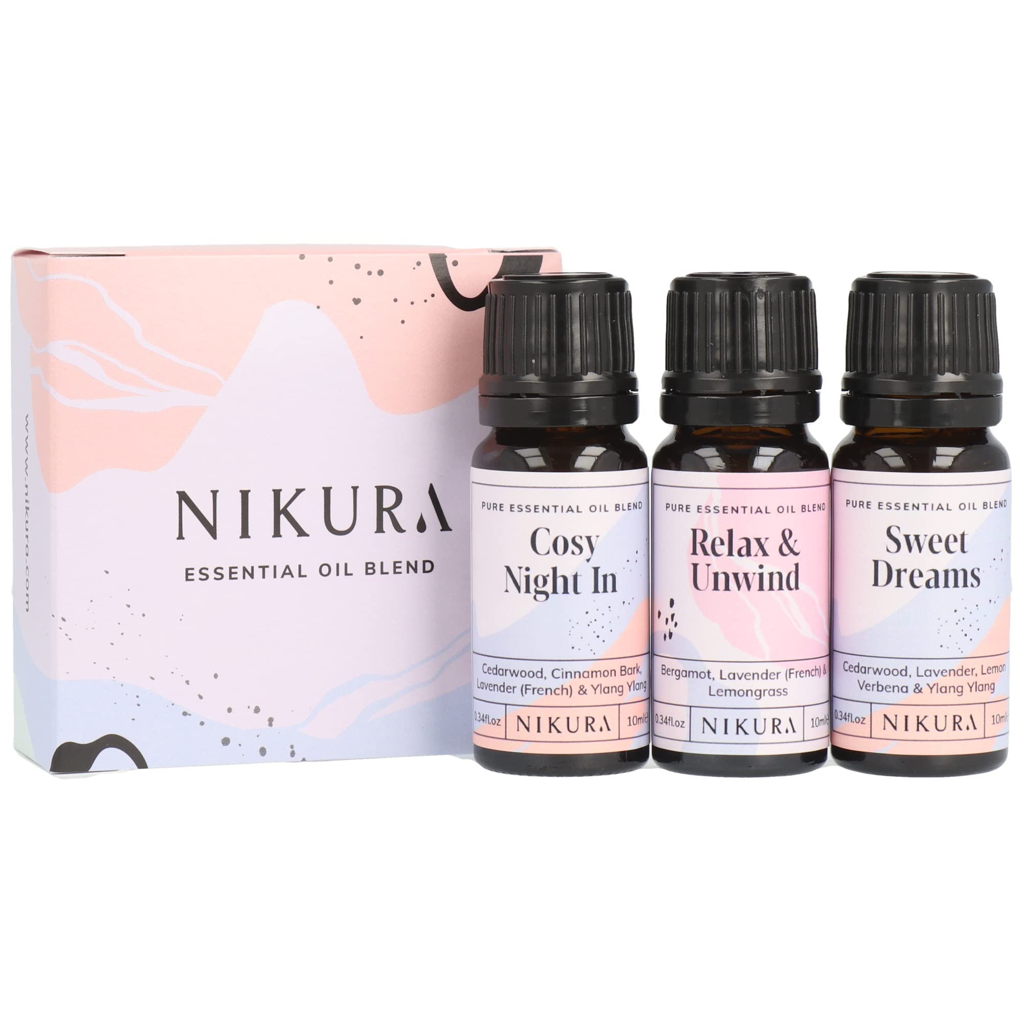 Nikura | Sleep Essential Oil Blends Set - Cosy Night in, Relax & Unwind & Sweet Dreams | Strong Fragrance for Soap and Candle Making, Diffusers for Home, Vegan, 100% Pure and Natural