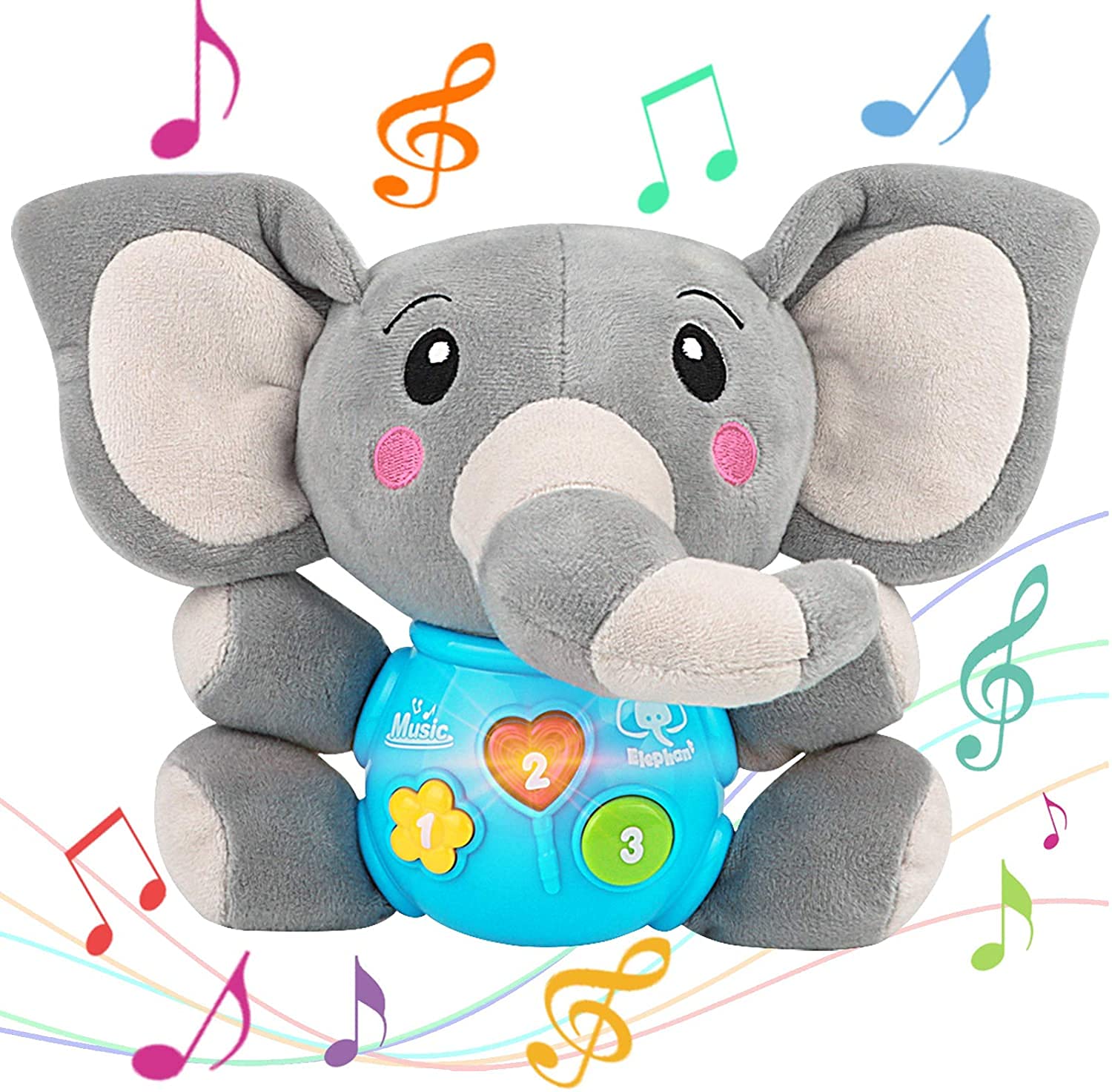 WEERHXAON Plush Elephant Music Baby Toys 0 3 6 9 12 Months, Cute Stuffed Aminal Light Up Baby Toys Newborn Baby Musical Toys for Infant Babies Boys & Girls Toddlers 0 to 36 Months