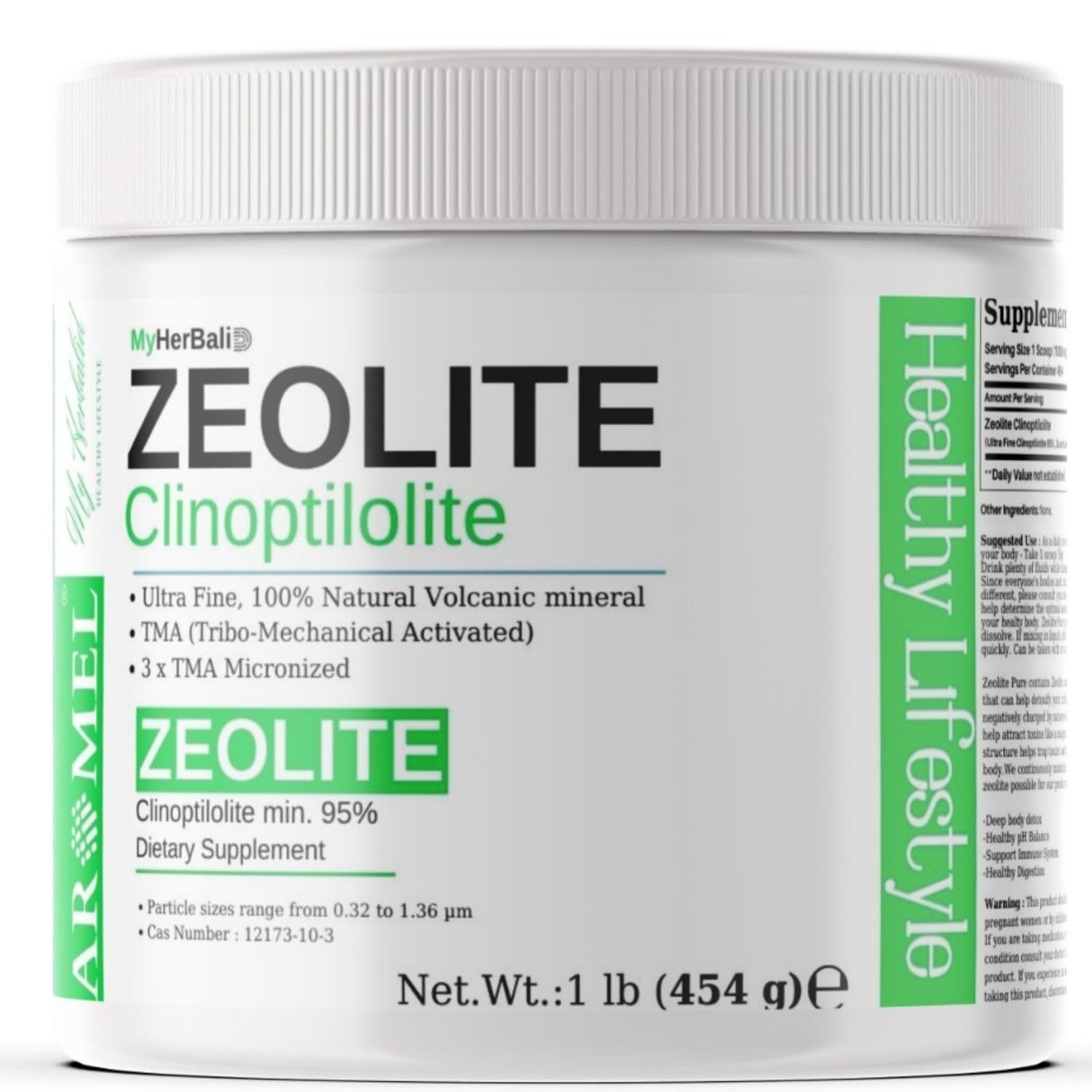 Zeolite Powder | 1 Pound - 454 g | Ultra FINE Less-Than 1 µm | Clinoptilolite 95% | 3X Activated | Safe, Gentle, & Effective Energy | Original Zeolite Powder (454 Servings) | Myherbalid